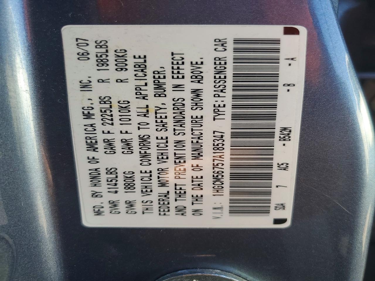 2007 Honda Accord Gray vin: 1HGCM56757A185347