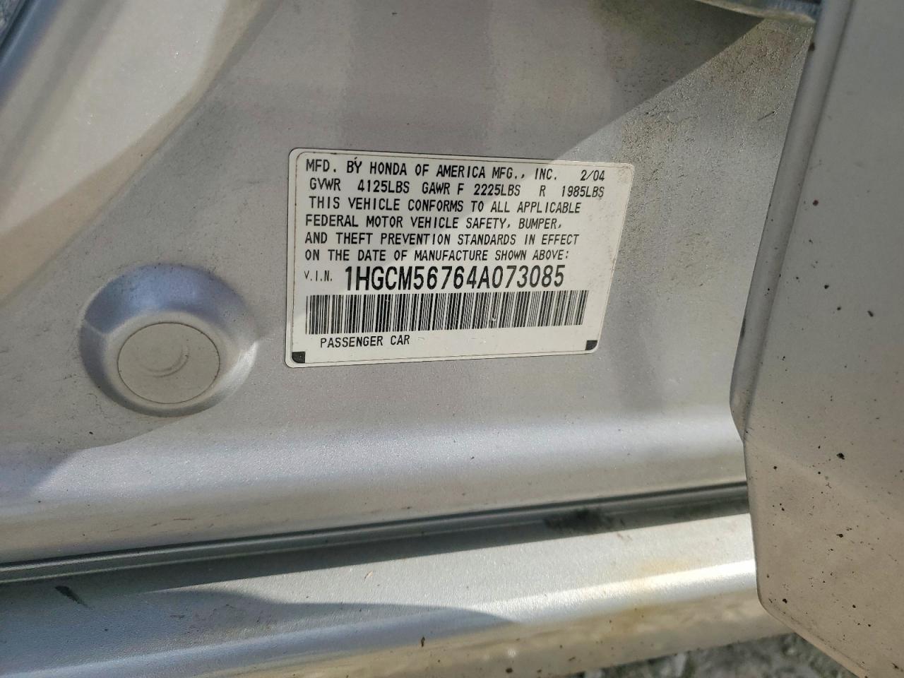 2004 Honda Accord Ex Silver vin: 1HGCM56764A073085