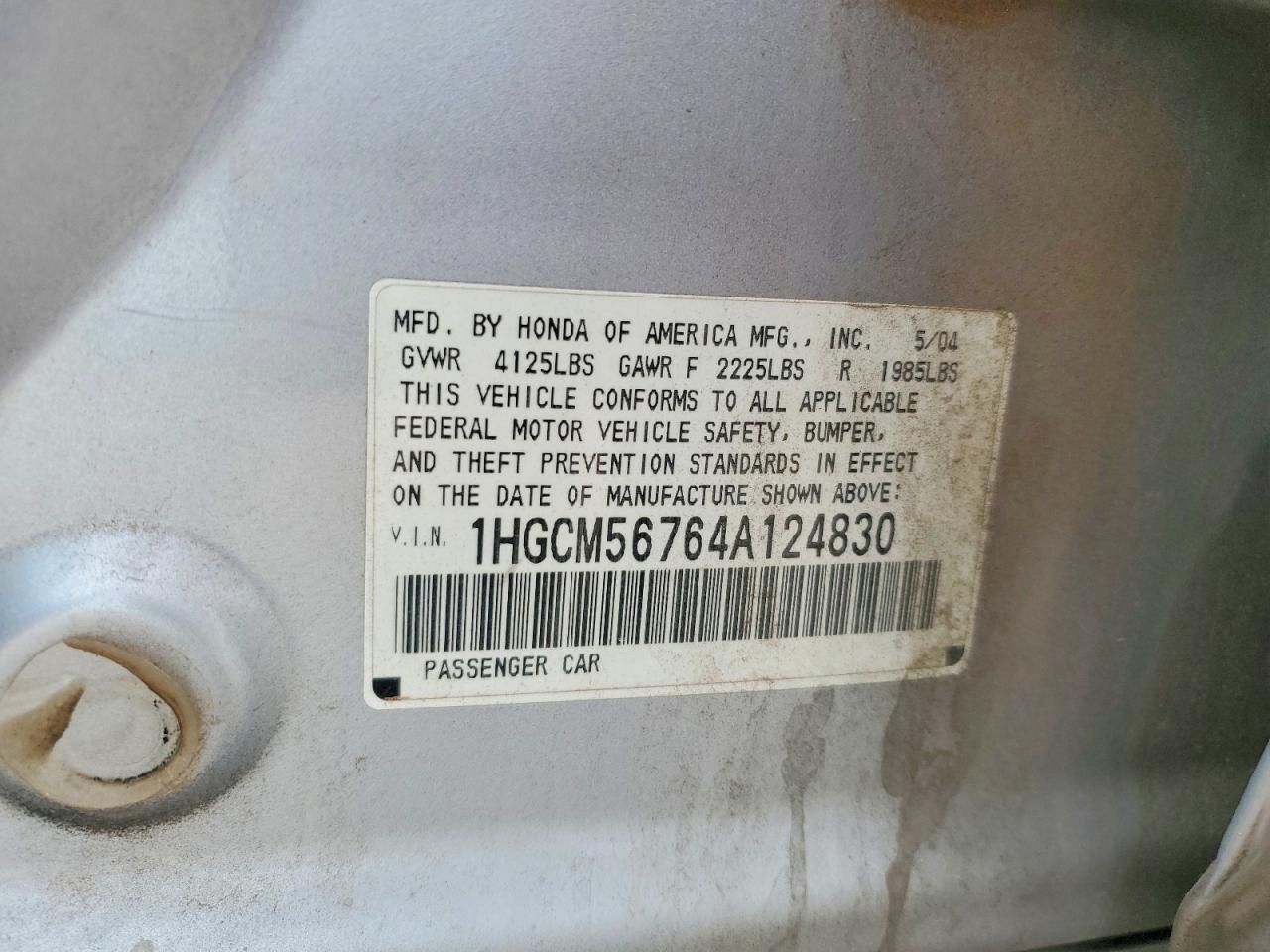 2004 Honda Accord Ex Silver vin: 1HGCM56764A124830