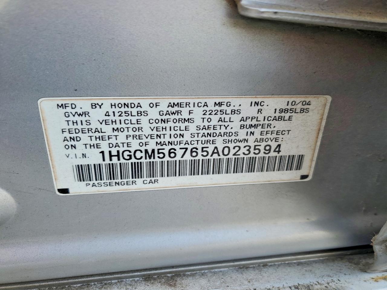2005 Honda Accord Silver vin: 1HGCM56765A023594