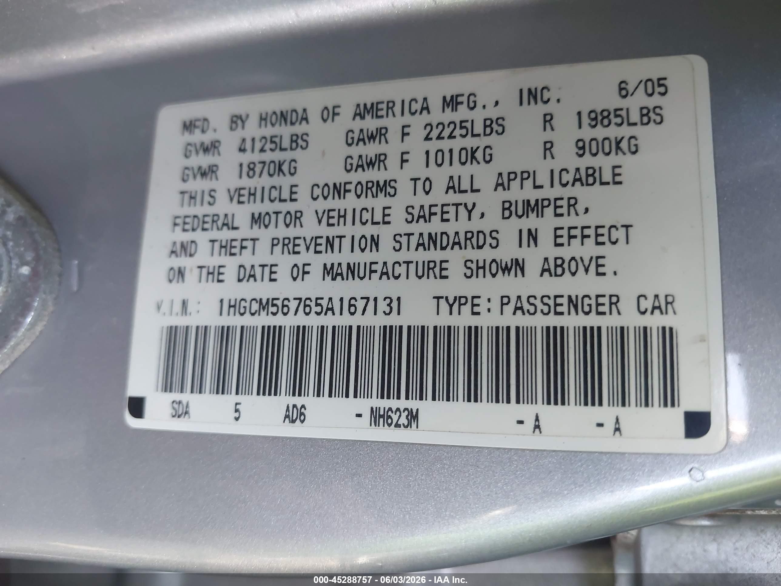 2005 Honda Accord 2.4 Ex Silver vin: 1HGCM56765A167131