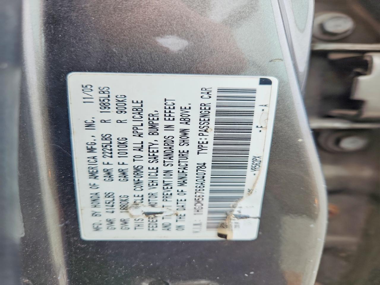 2006 Honda Accord Ex Gray vin: 1HGCM56766A040784