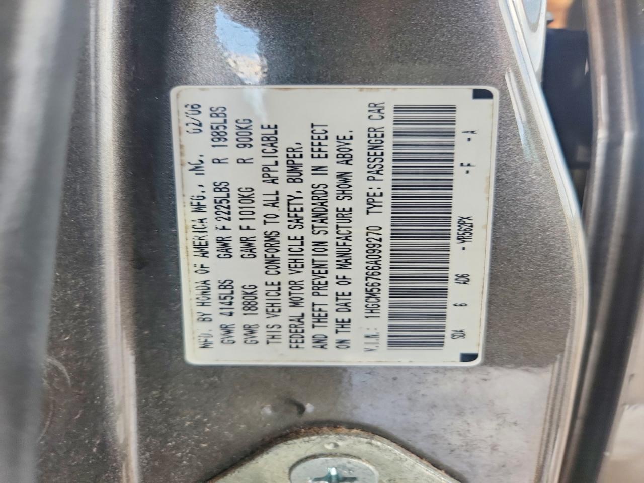 2006 Honda Accord Ex Gray vin: 1HGCM56766A099270