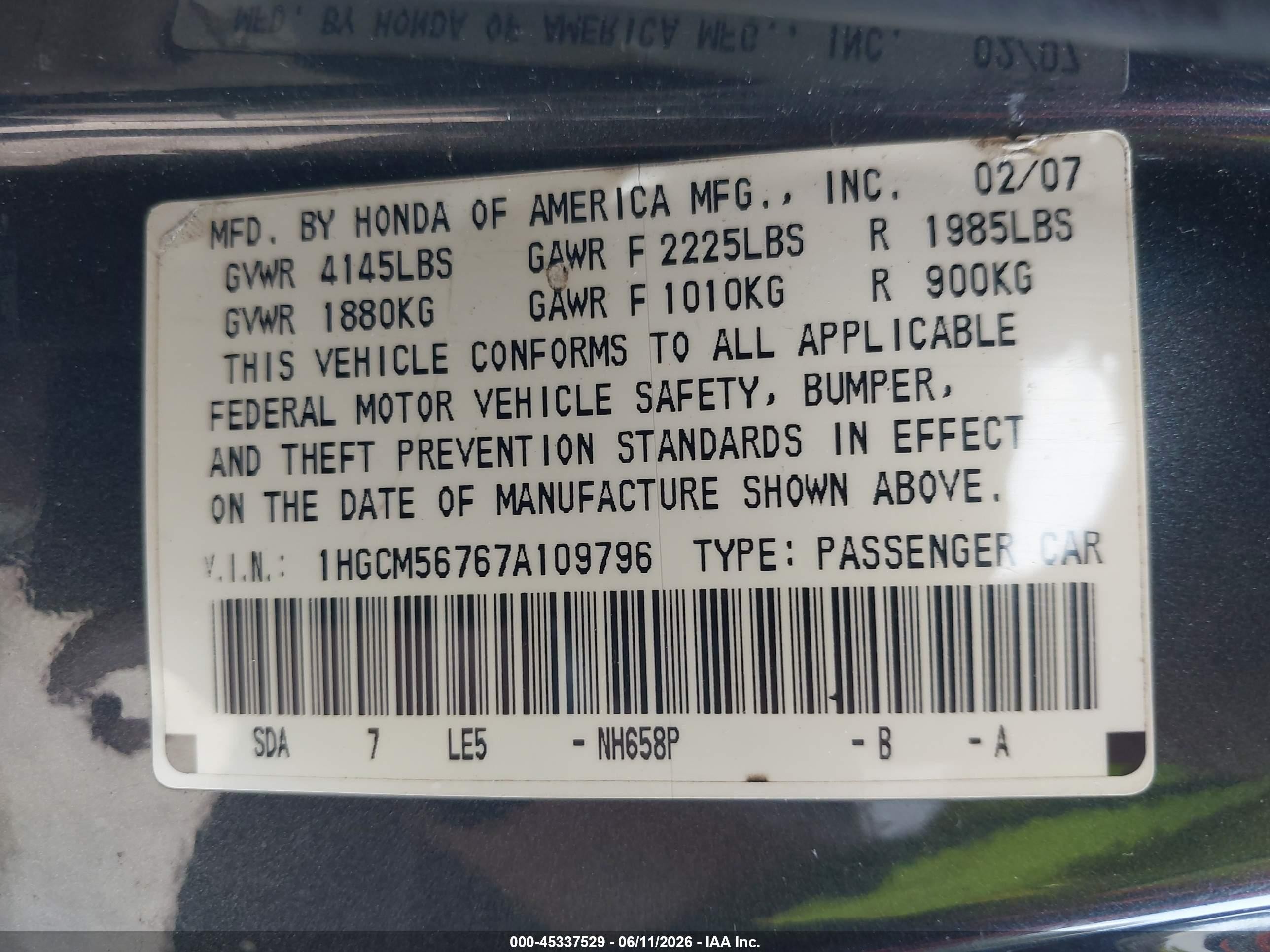 2007 Honda Accord 2.4 Ex Gray vin: 1HGCM56767A109796