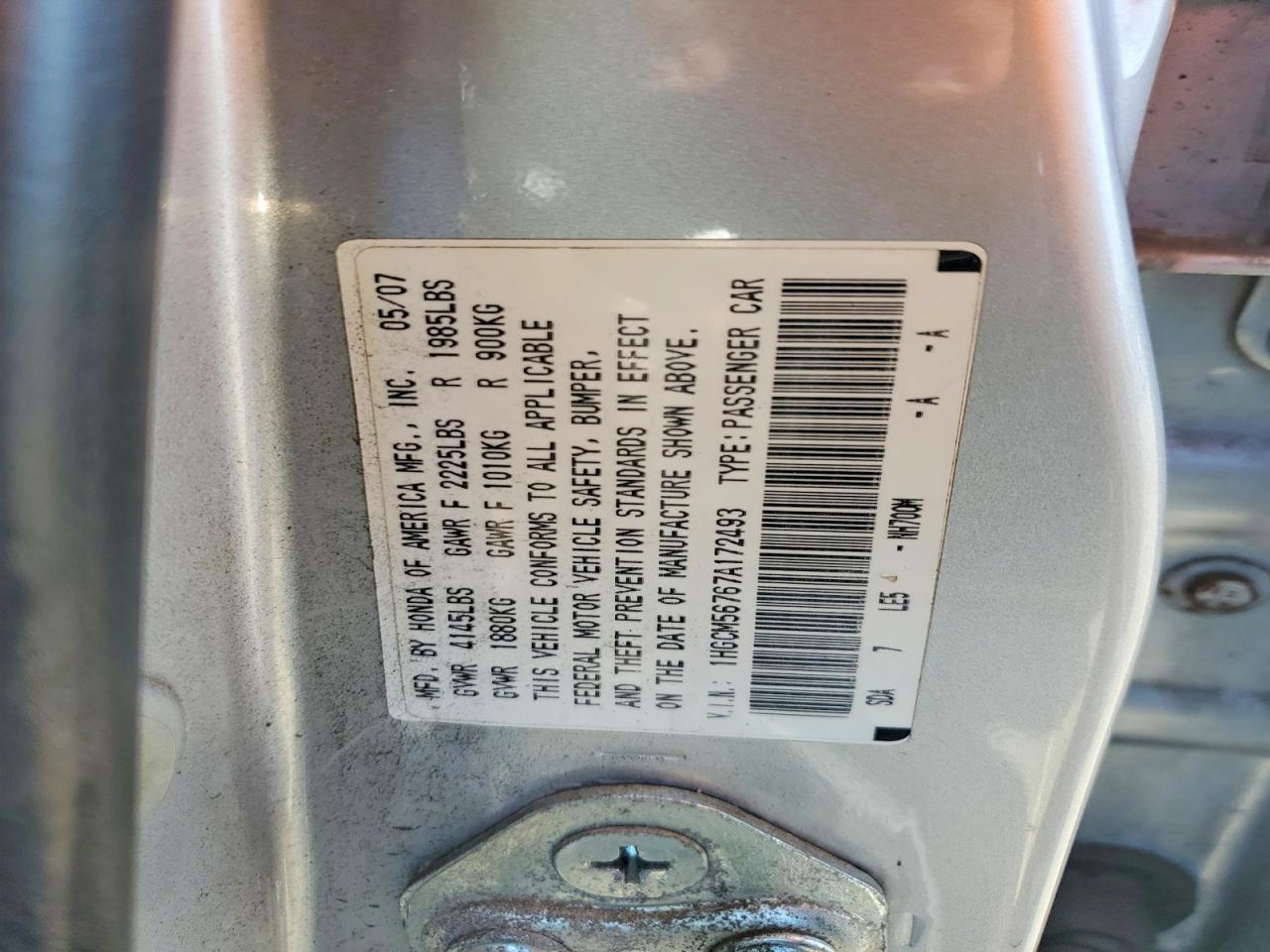 2007 Honda Accord Ex Silver vin: 1HGCM56767A172493