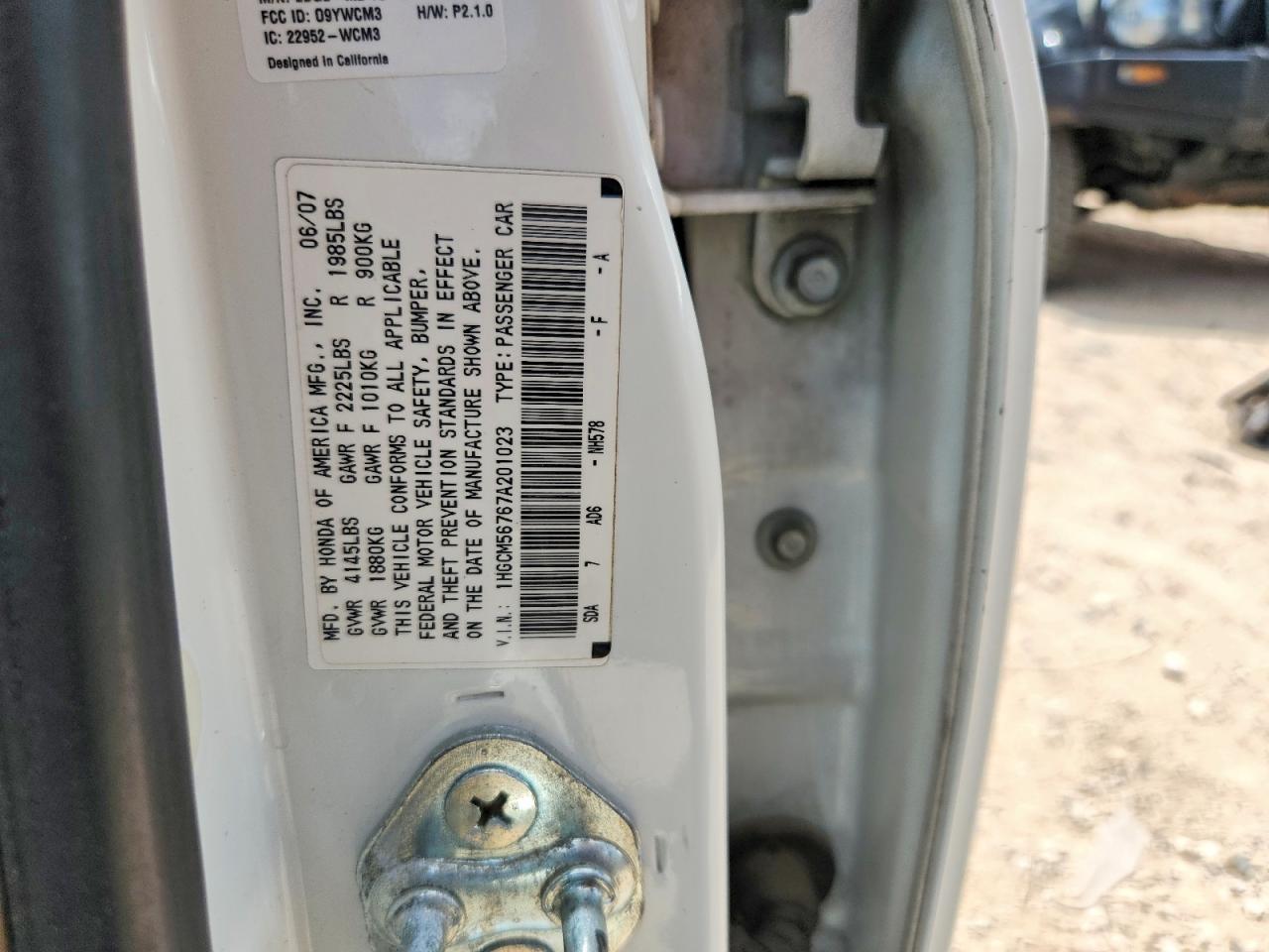 2007 Honda Accord Ex White vin: 1HGCM56767A201023