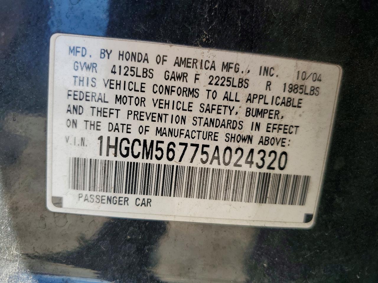 2005 Honda Accord Ex Black vin: 1HGCM56775A024320