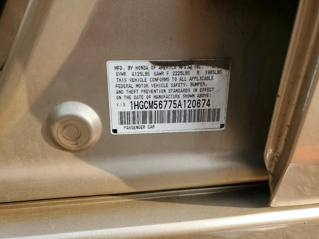 2005 Honda Accord Ex Gold vin: 1HGCM56775A120674