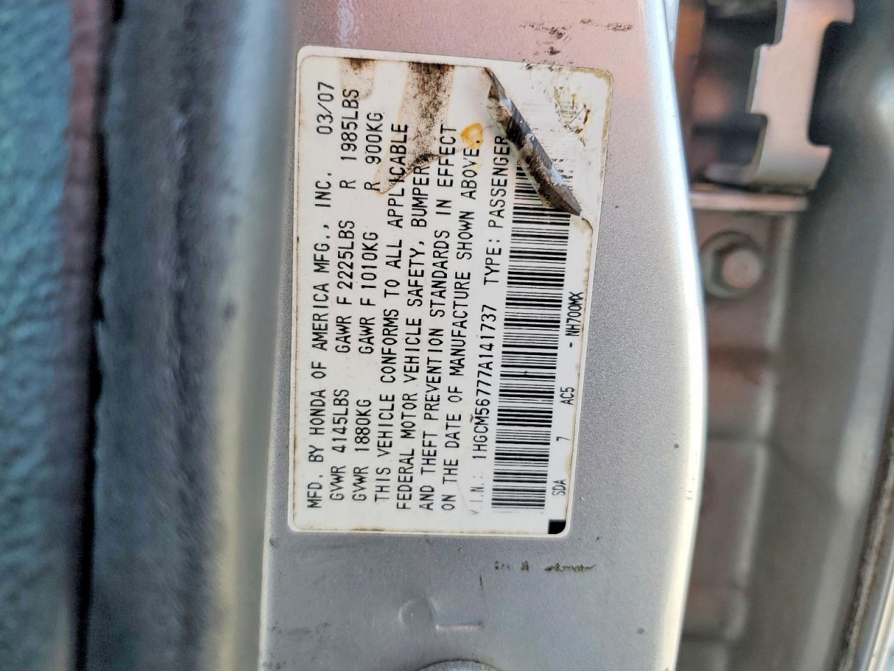 2007 Honda Accord Ex Silver vin: 1HGCM56777A141737