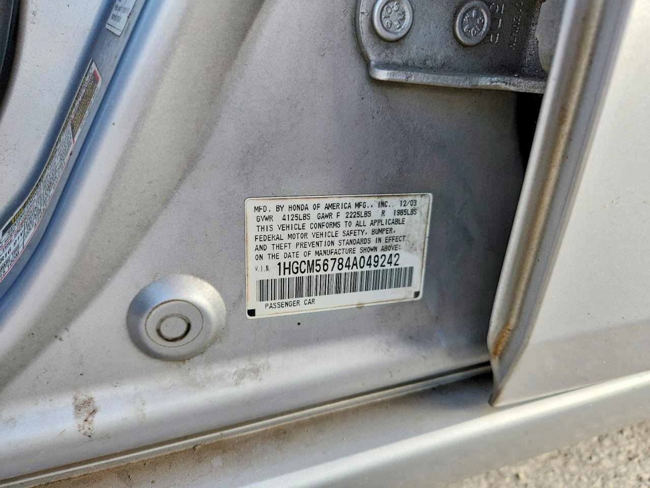 2004 Honda Accord Ex Серебряный vin: 1HGCM56784A049242