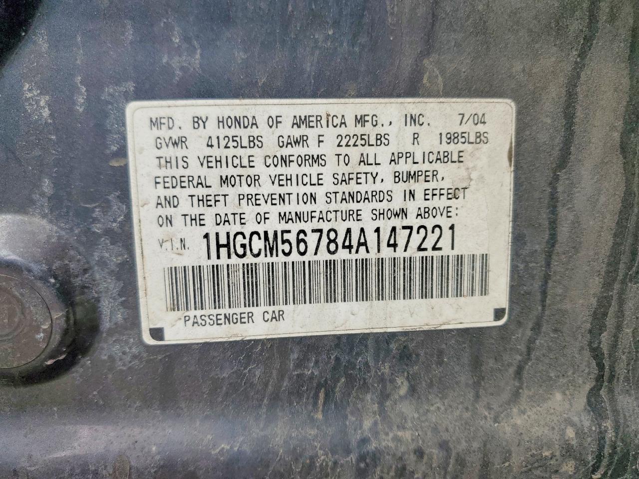 2004 Honda Accord Ex Gray vin: 1HGCM56784A147221