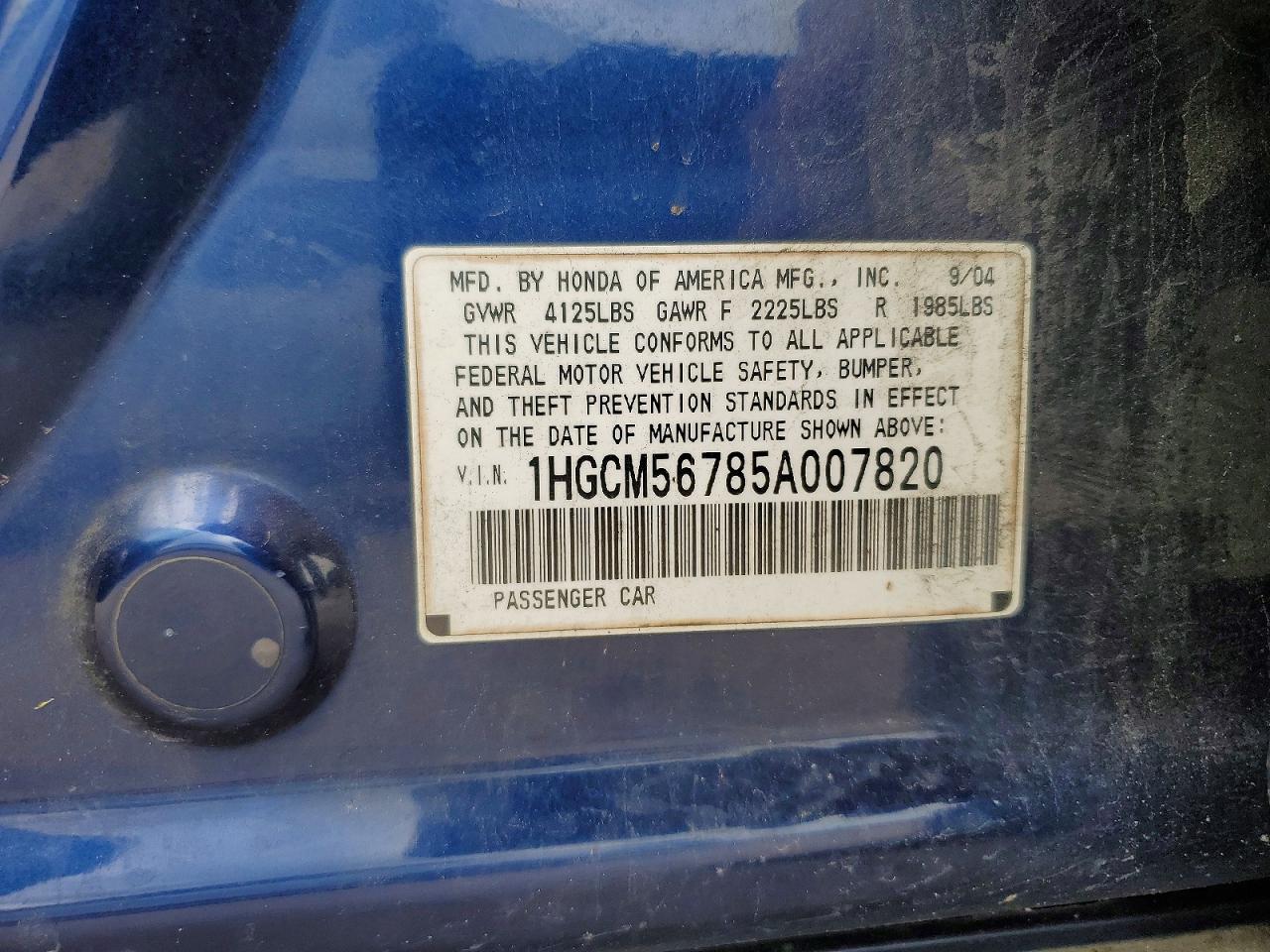 2005 Honda Accord Ex Синий vin: 1HGCM56785A007820