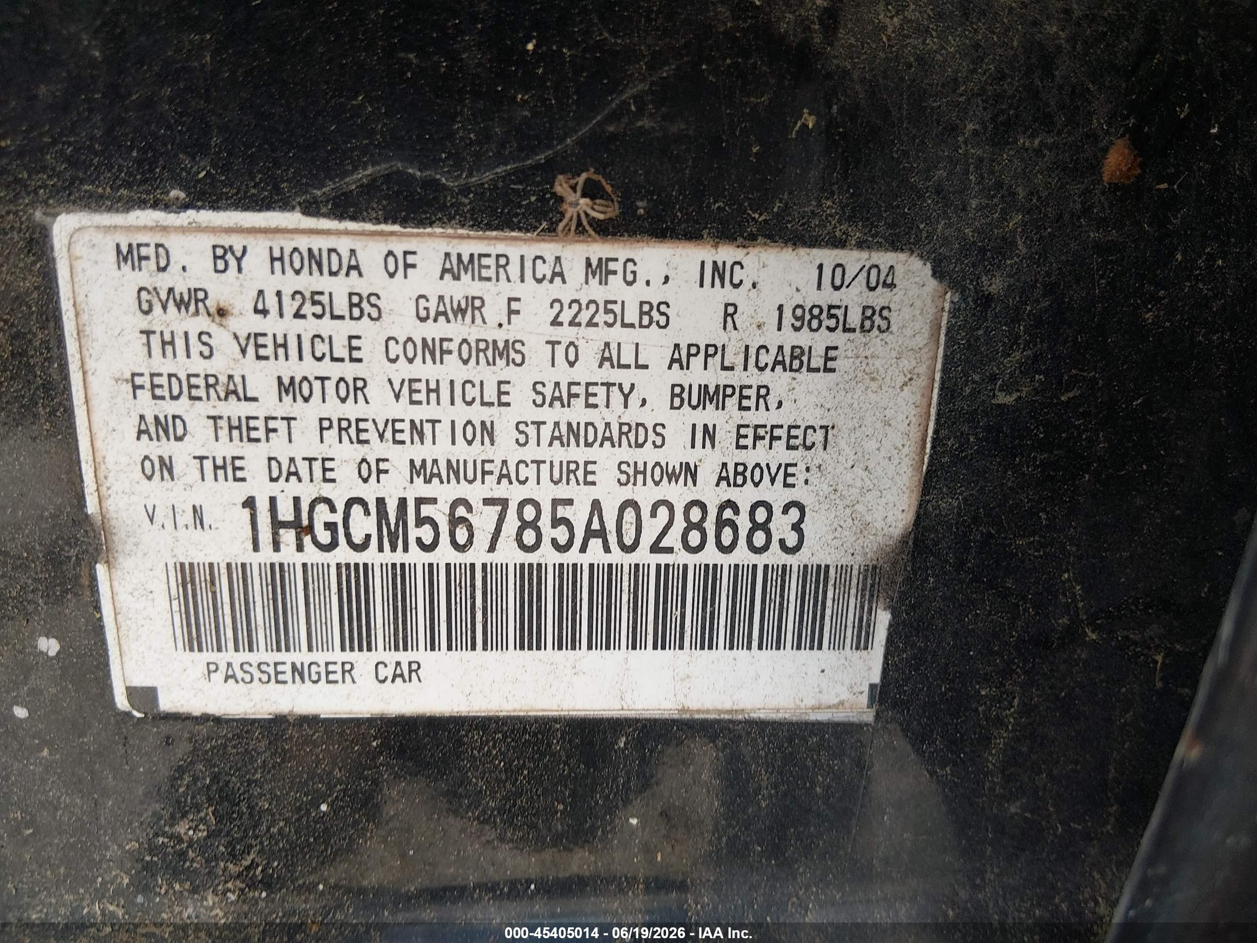 2005 Honda Accord 2.4 Ex Black vin: 1HGCM56785A028683