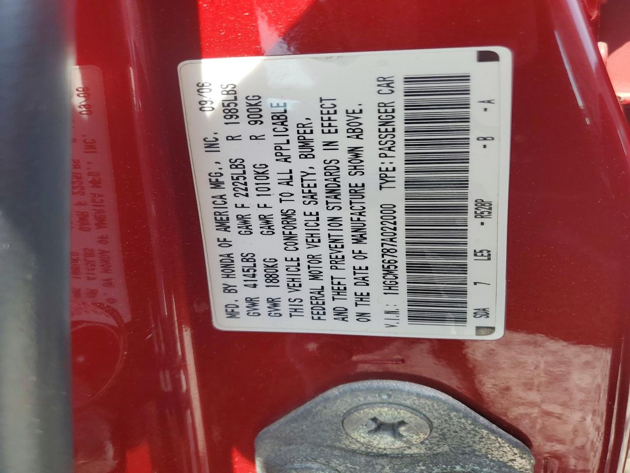 2007 Honda Accord Ex Красный vin: 1HGCM56787A022000