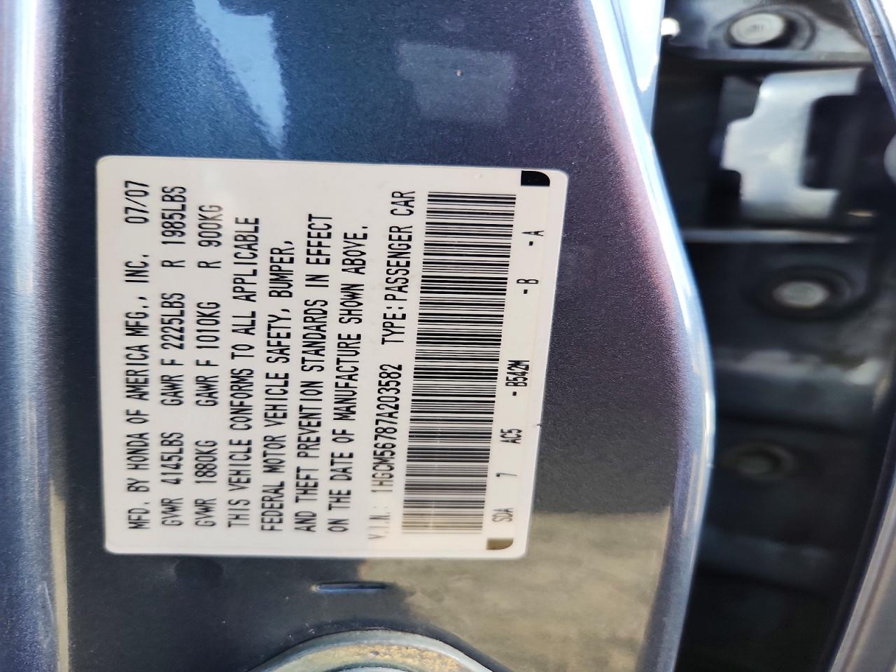 2007 Honda Accord Ex Blue vin: 1HGCM56787A203582