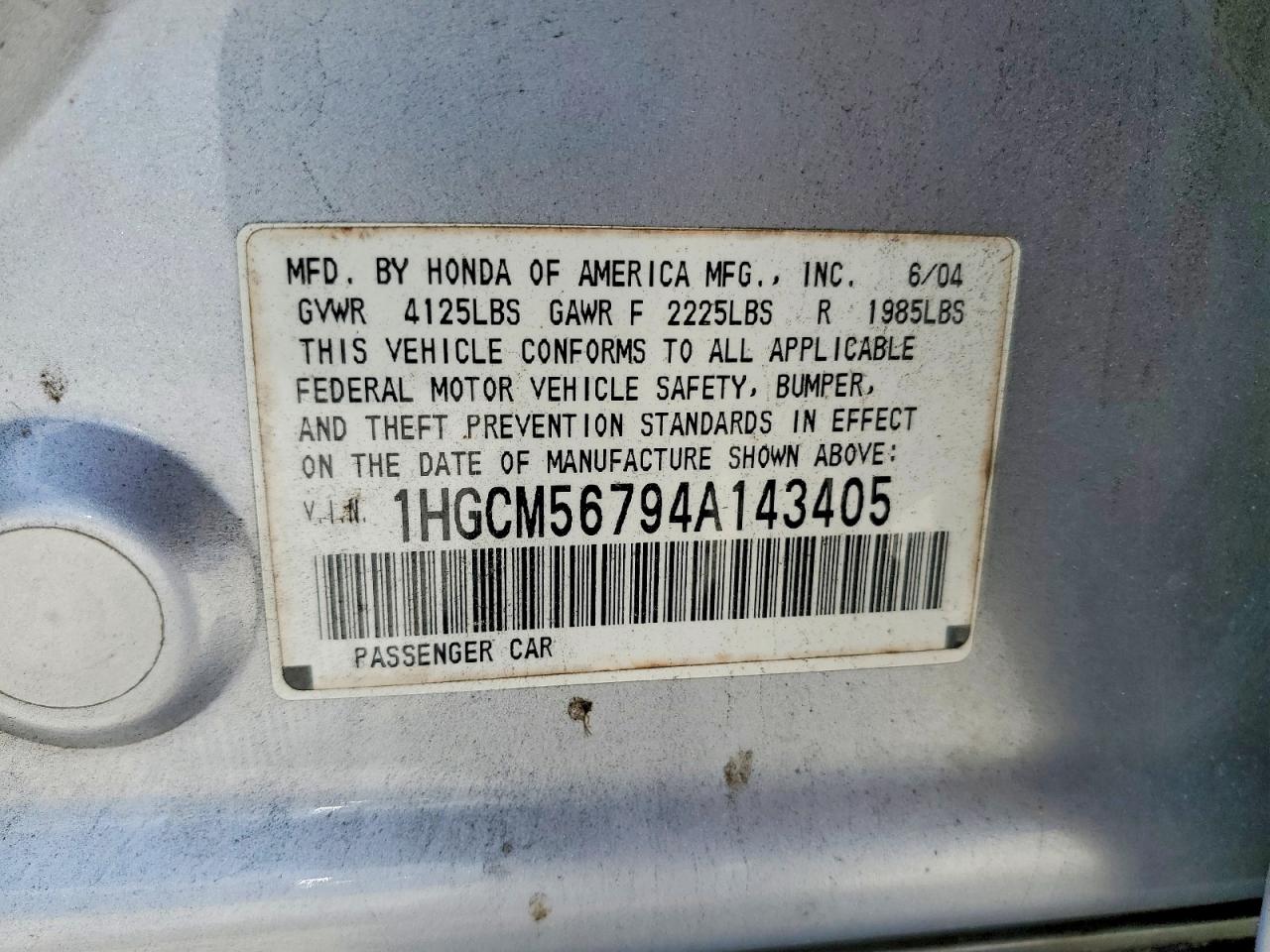 2004 Honda Accord Ex Silver vin: 1HGCM56794A143405