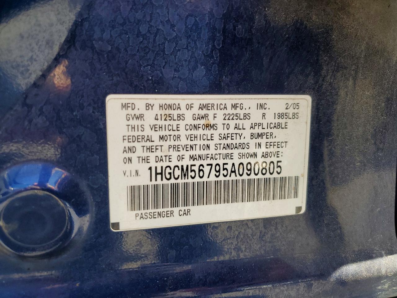 2005 Honda Accord Ex Blue vin: 1HGCM56795A090805