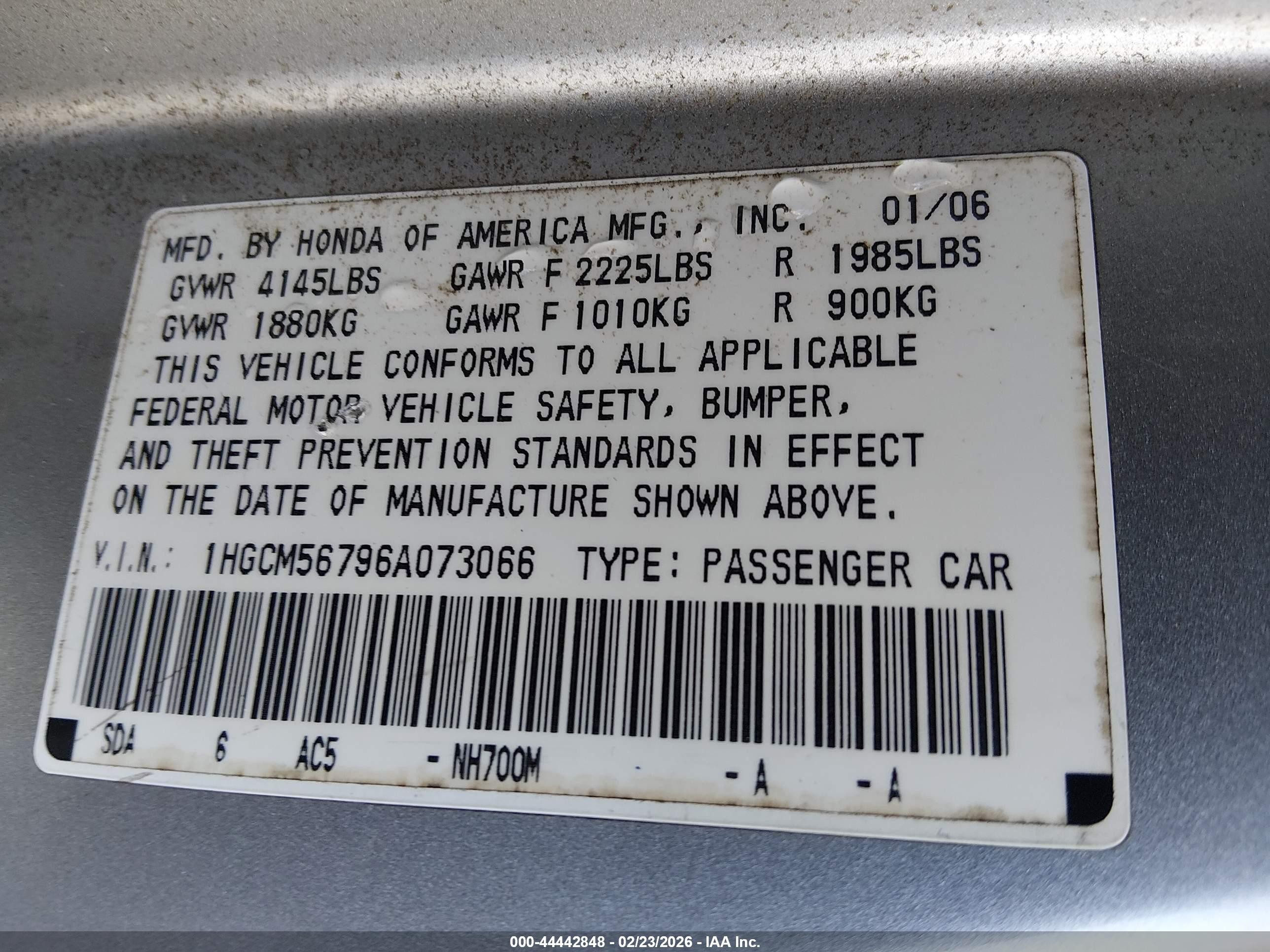 2006 Honda Accord 2.4 Ex Silver vin: 1HGCM56796A073066