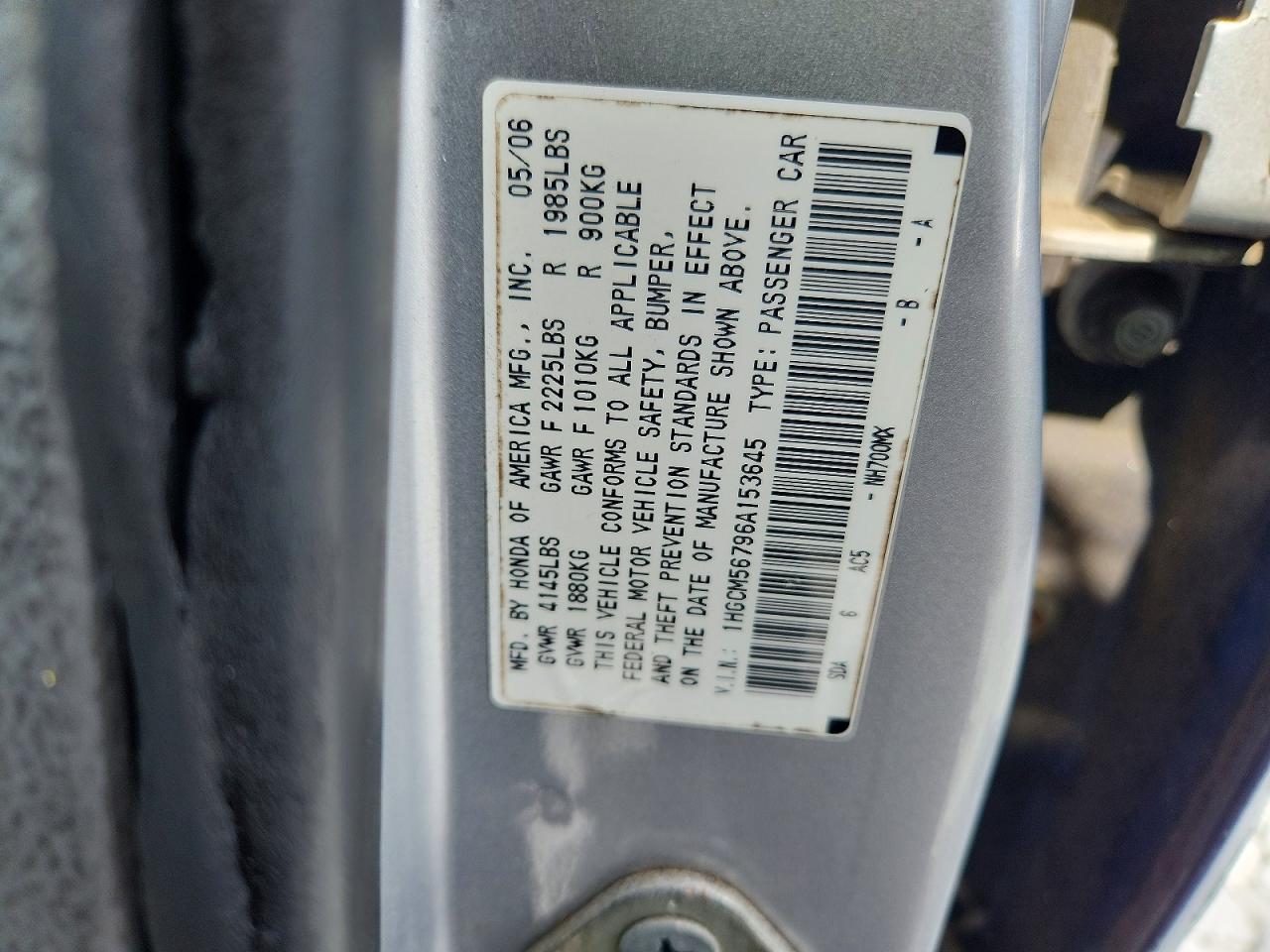 2006 Honda Accord Ex White vin: 1HGCM56796A153645