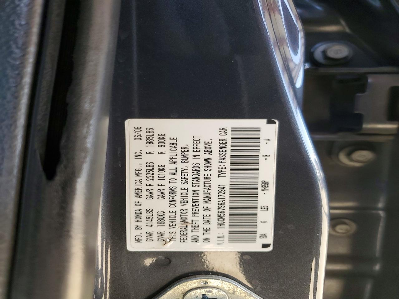 2006 Honda Accord Ex Gray vin: 1HGCM56796A172941