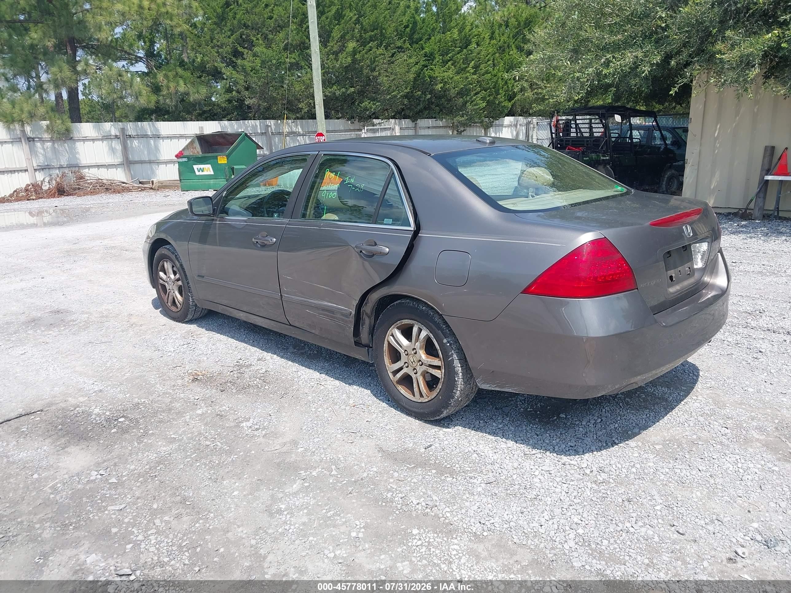 2007 Honda Accord 2.4 Ex Gray vin: 1HGCM56797A120002