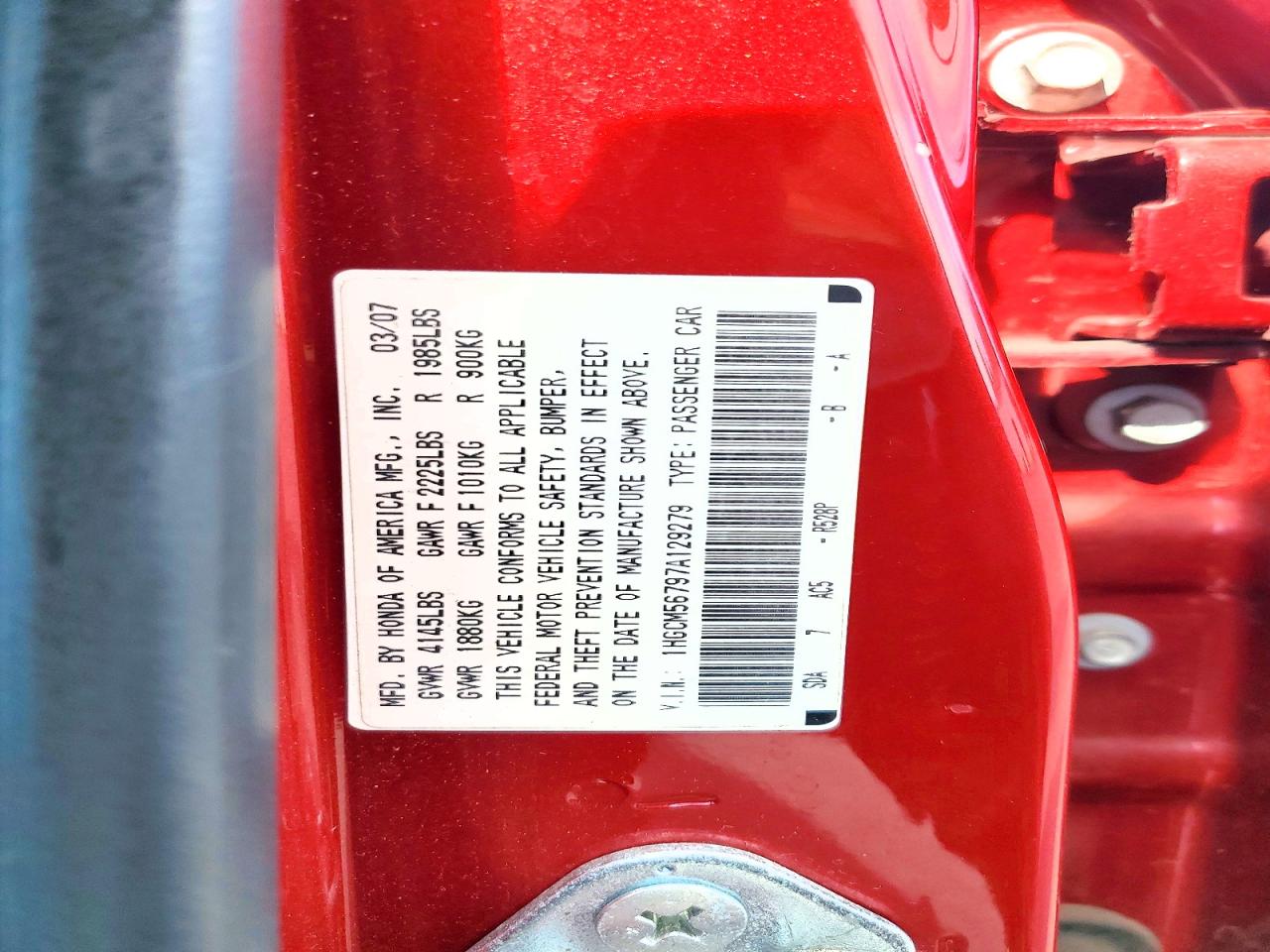 2007 Honda Accord Ex Бордовый vin: 1HGCM56797A129279