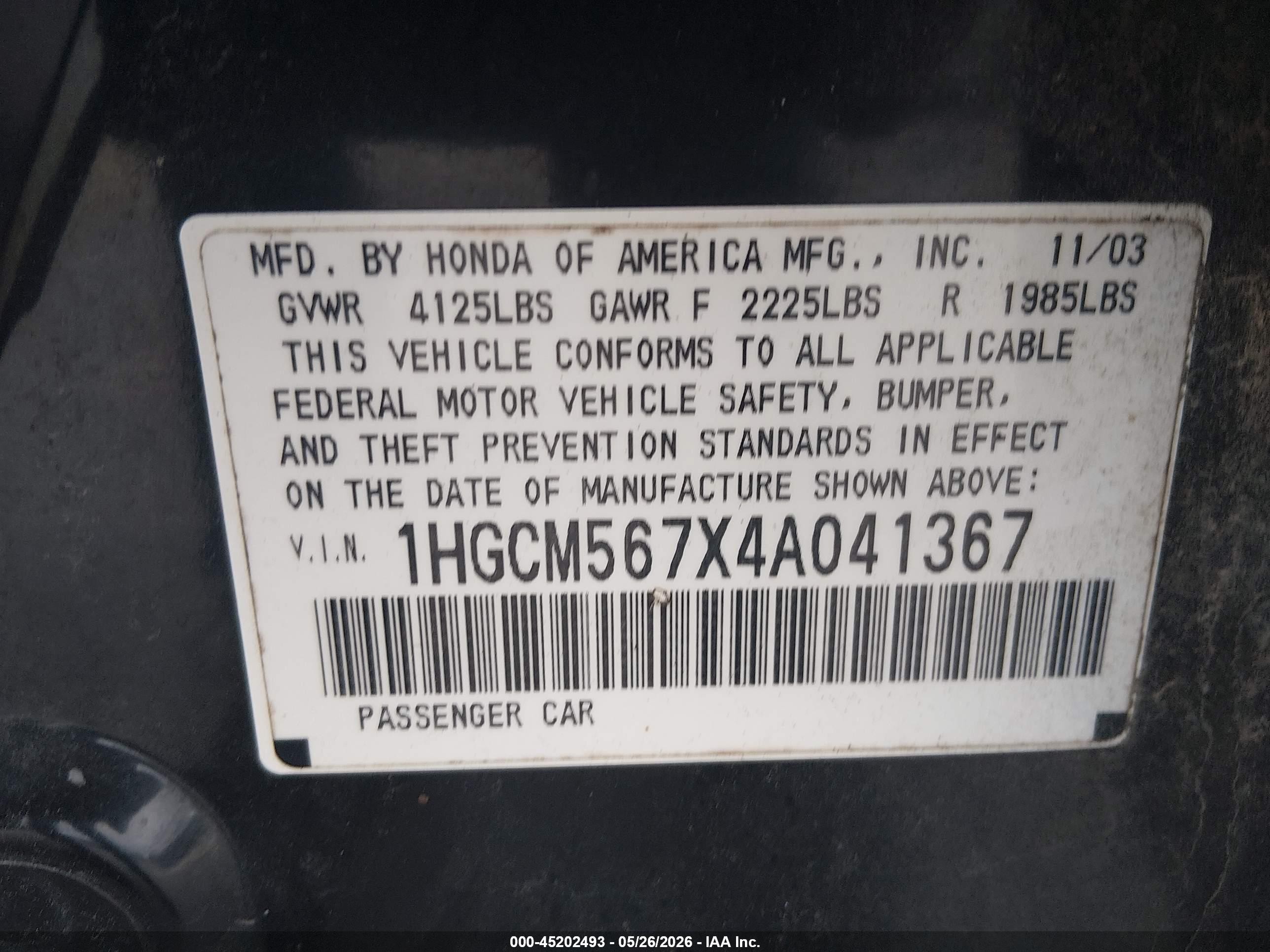 2004 Honda Accord 2.4 Ex Black vin: 1HGCM567X4A041367