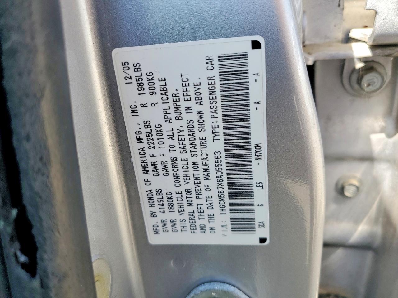 2006 Honda Accord Ex Silver vin: 1HGCM567X6A055563