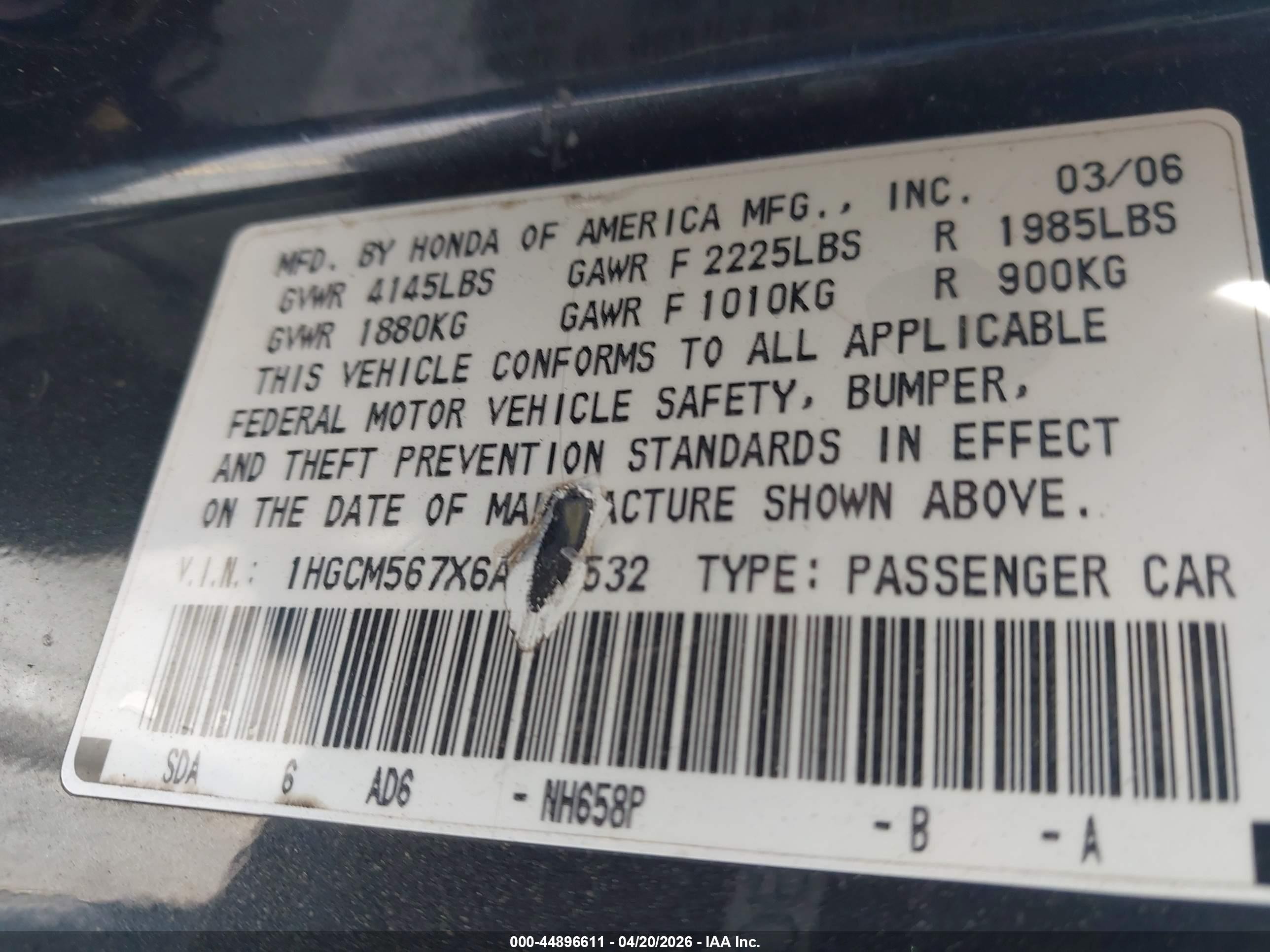2006 Honda Accord 2.4 Ex Gray vin: 1HGCM567X6A103532