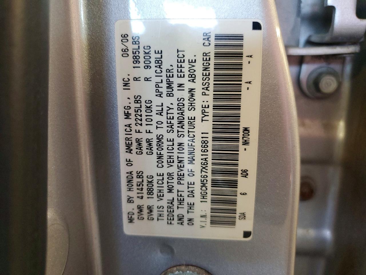 2006 Honda Accord Ex Silver vin: 1HGCM567X6A166811