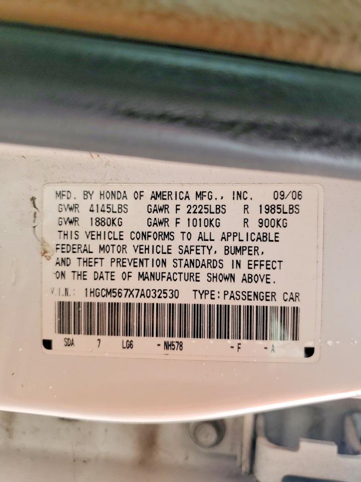 2007 Honda Accord Ex White vin: 1HGCM567X7A032530