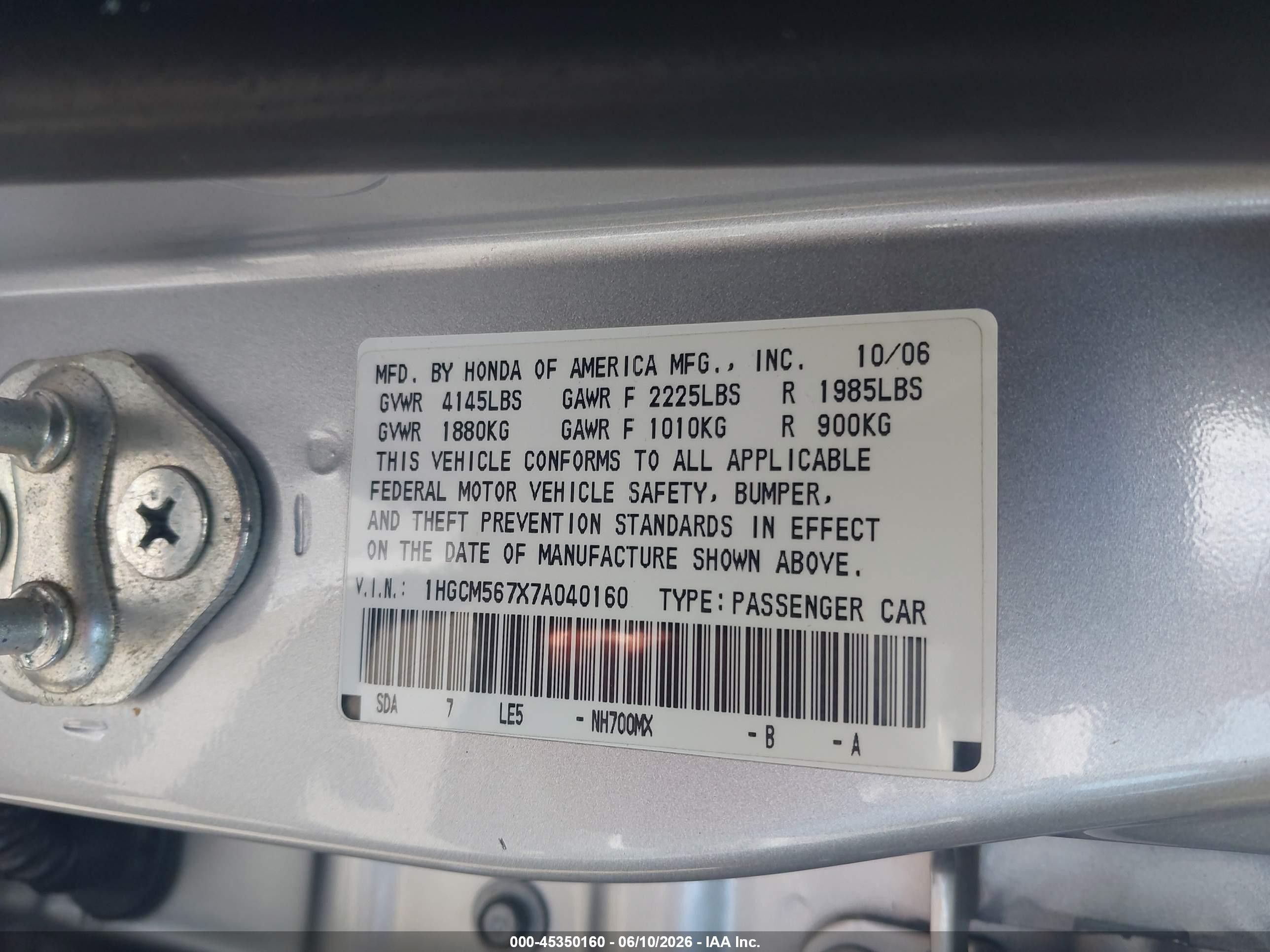 2007 Honda Accord 2.4 Ex Silver vin: 1HGCM567X7A040160