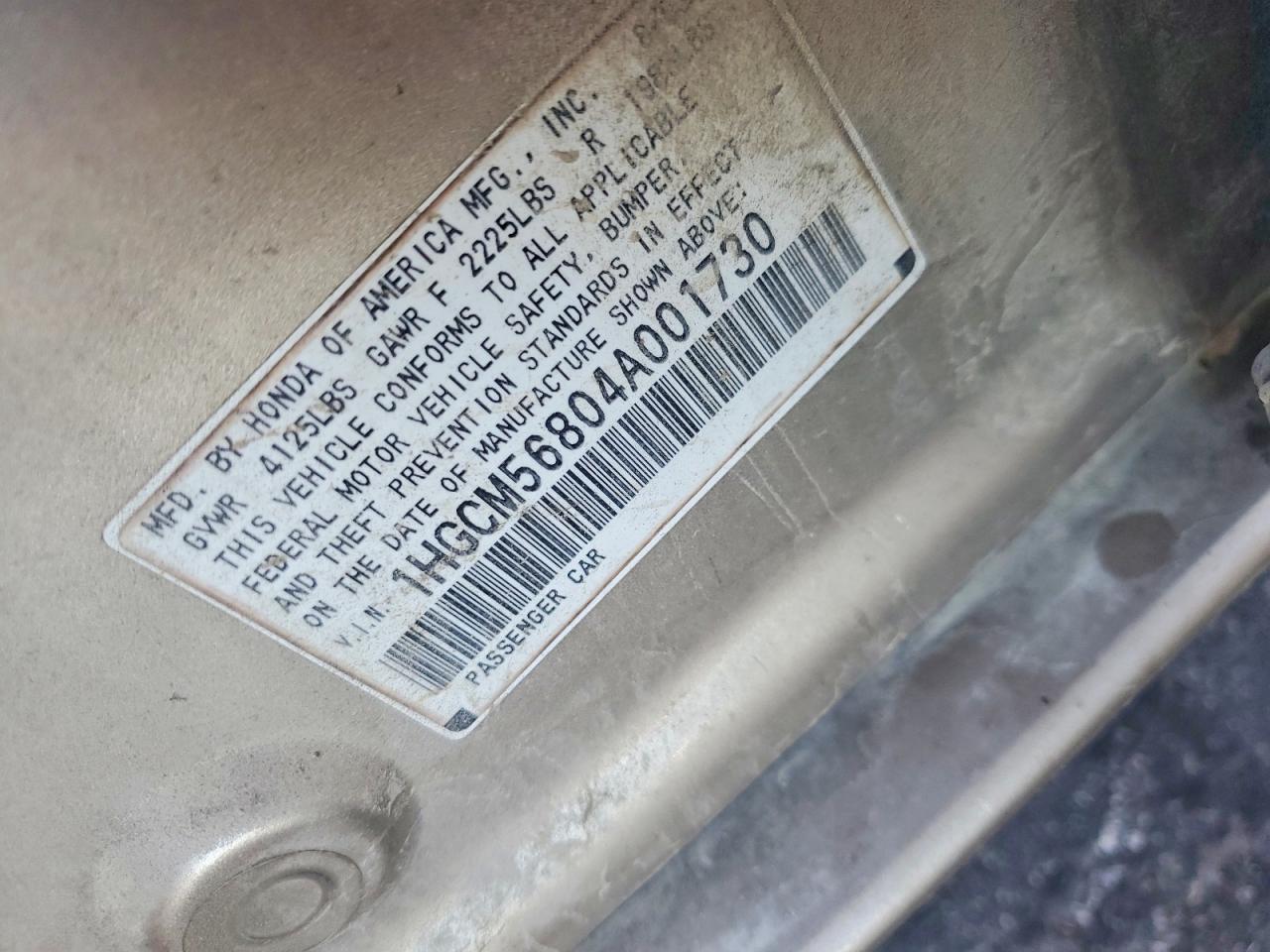 2004 Honda Accord Ex Beige vin: 1HGCM56804A001730
