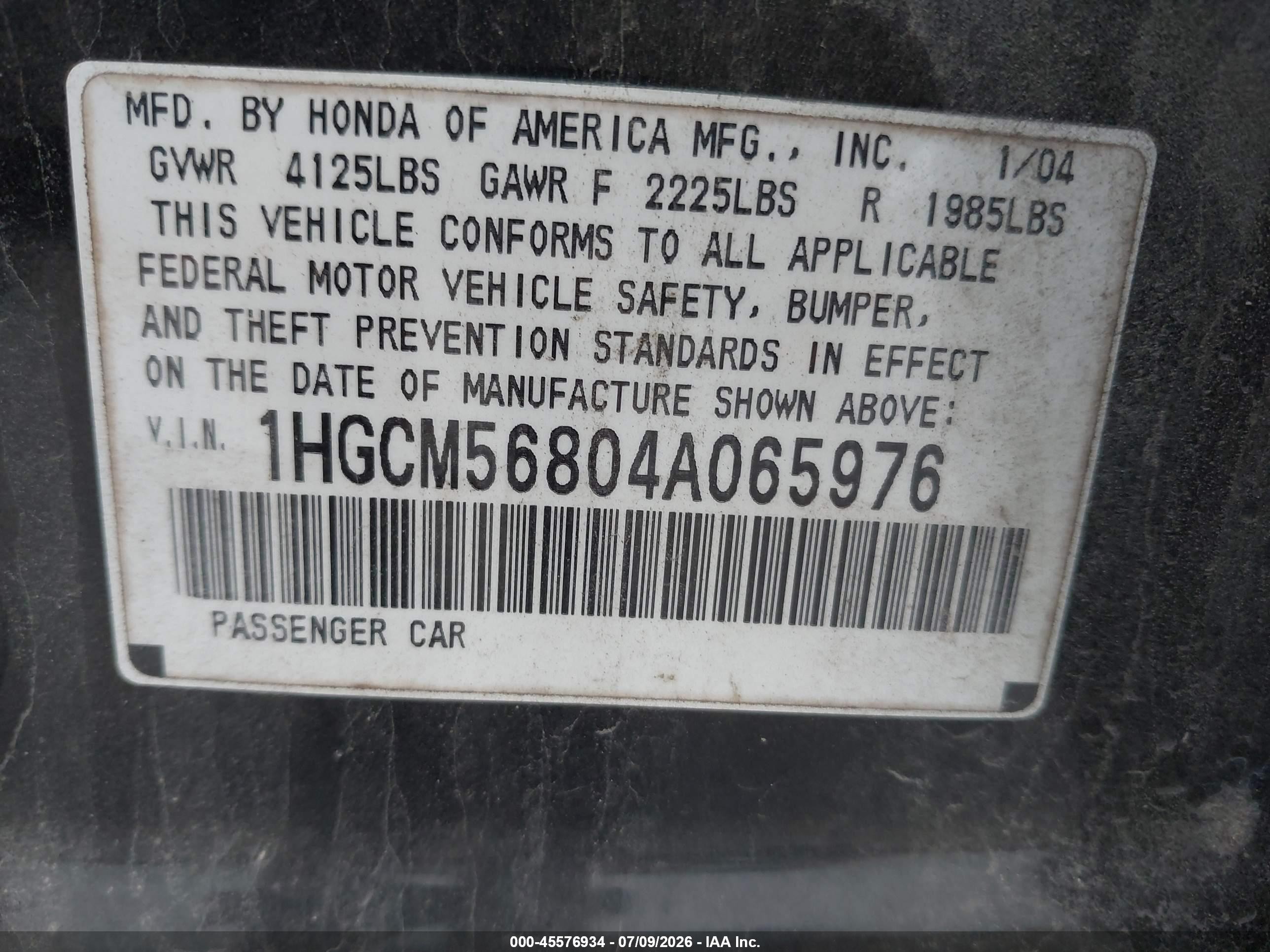 2004 Honda Accord 2.4 Ex Black vin: 1HGCM56804A065976