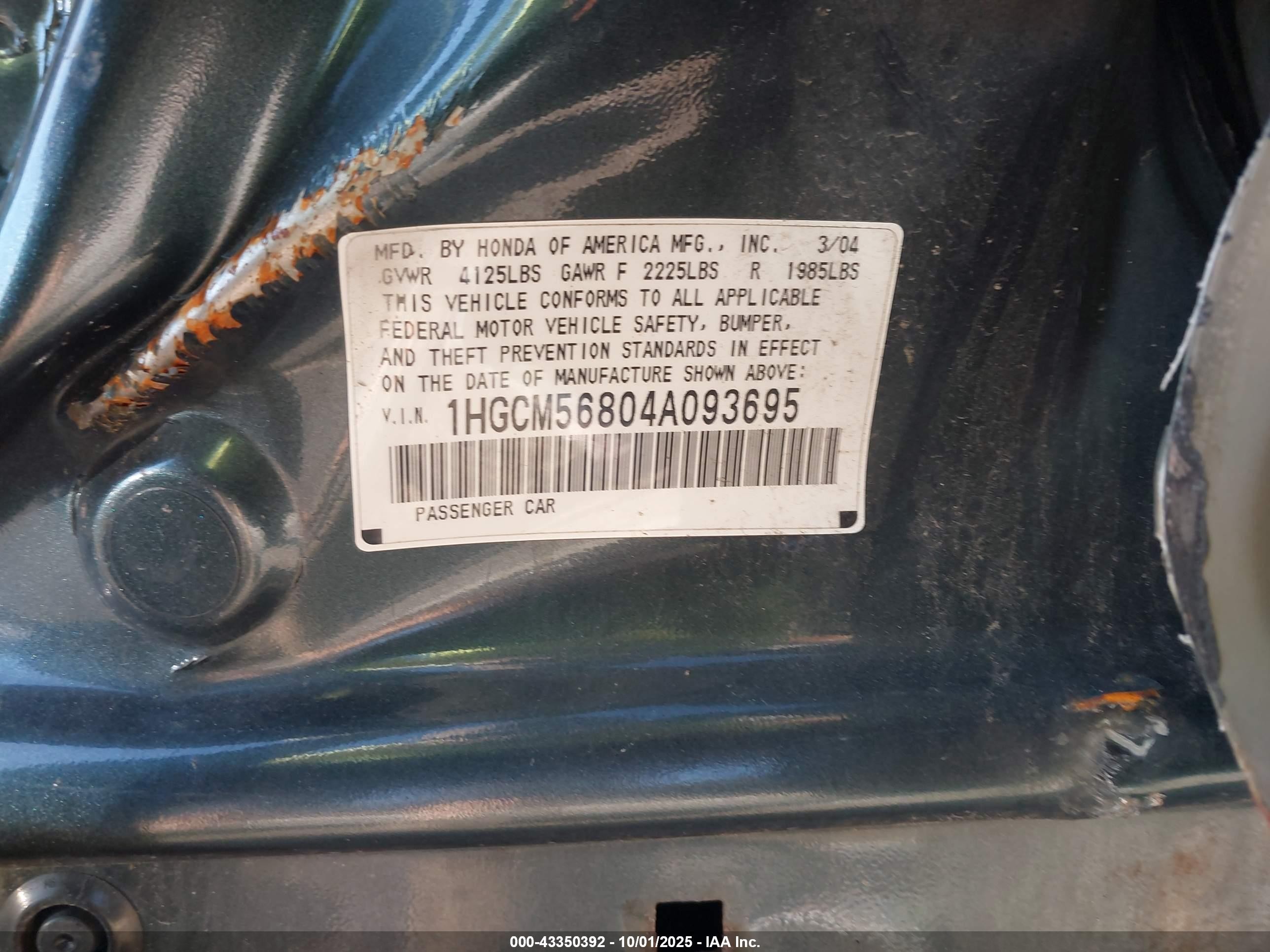 2004 Honda Accord 2.4 Ex Gray vin: 1HGCM56804A093695