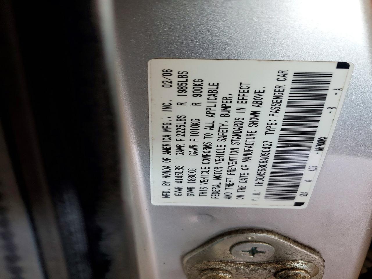 2006 Honda Accord Ex Silver vin: 1HGCM56806A090427