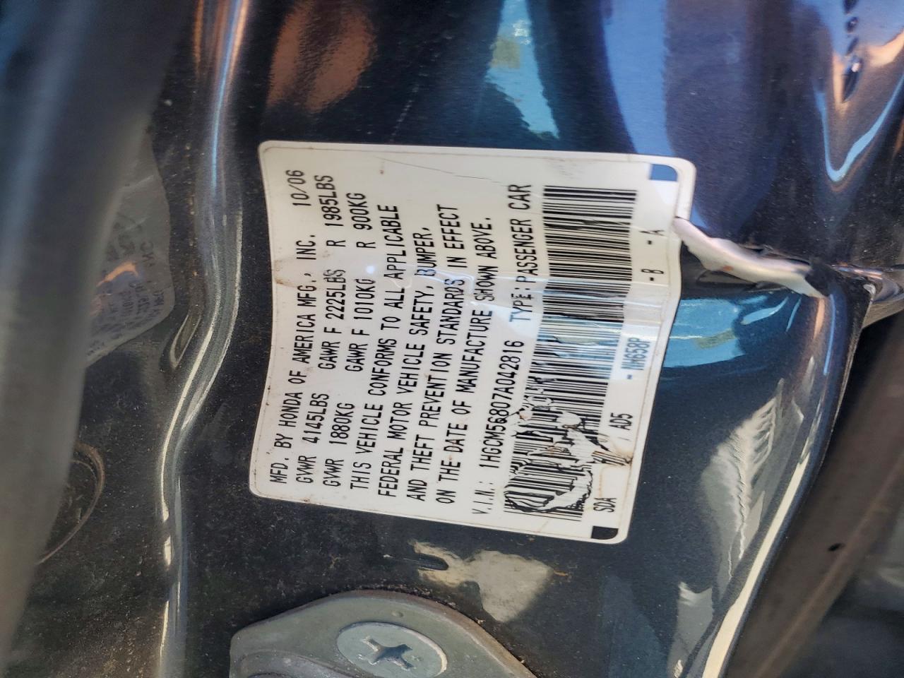2007 Honda Accord Ex Gray vin: 1HGCM56807A042816