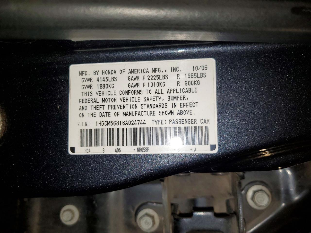 2006 Honda Accord Ex Серый vin: 1HGCM56816A024744