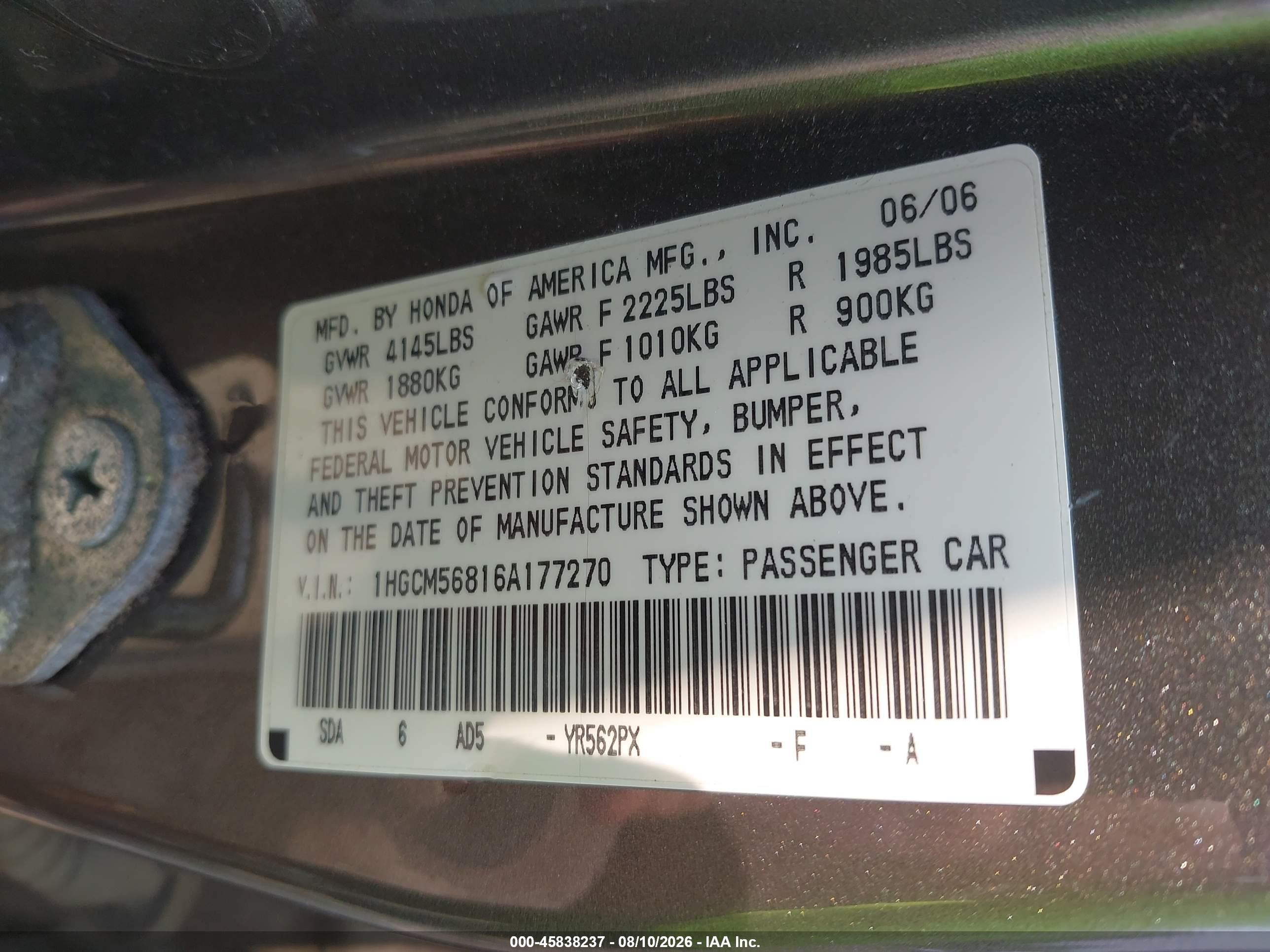 2006 Honda Accord 2.4 Ex Brown vin: 1HGCM56816A177270