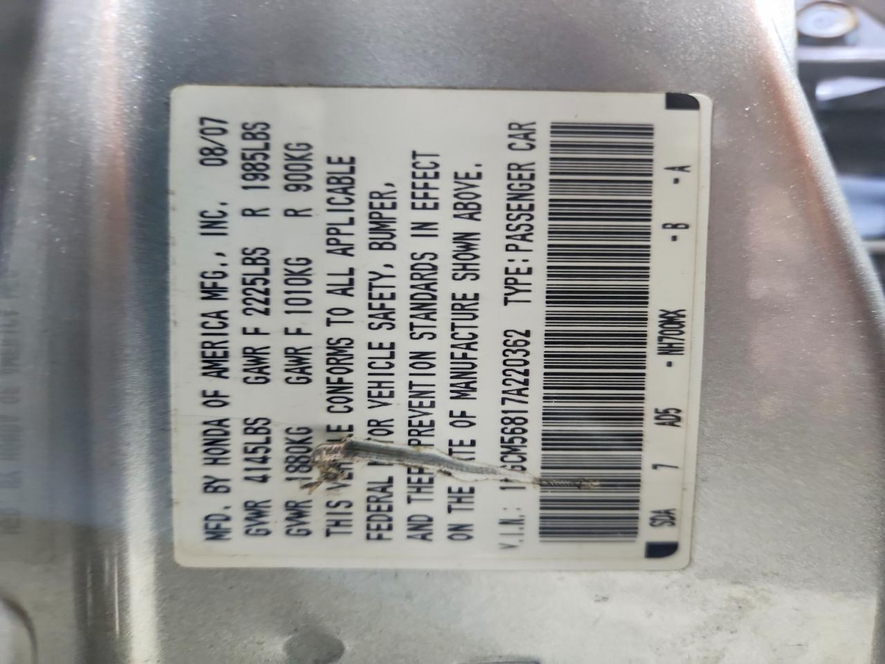 2007 Honda Accord Ex Gray vin: 1HGCM56817A220362
