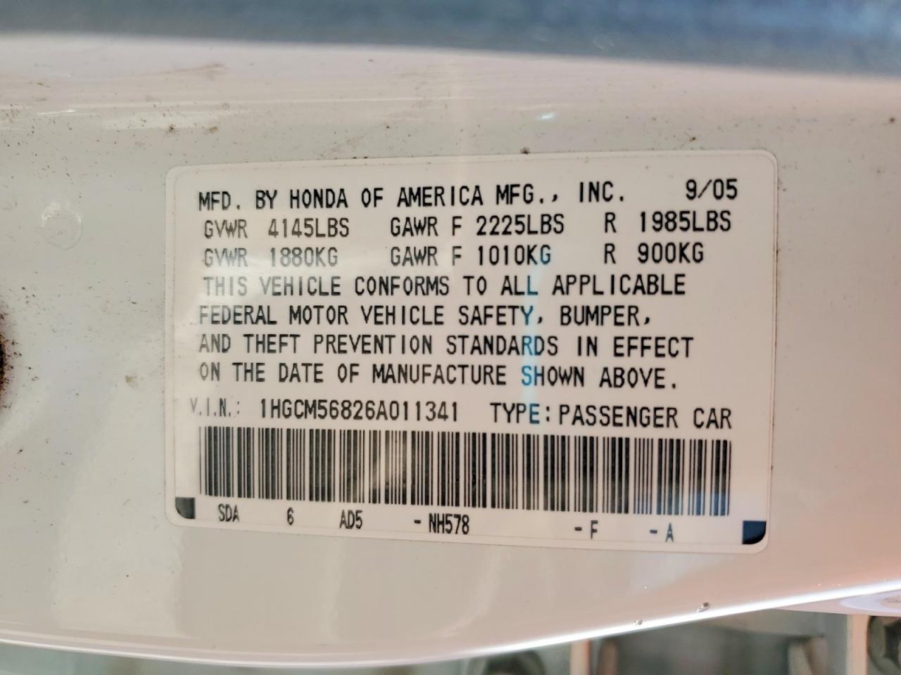 2006 Honda Accord Ex White vin: 1HGCM56826A011341