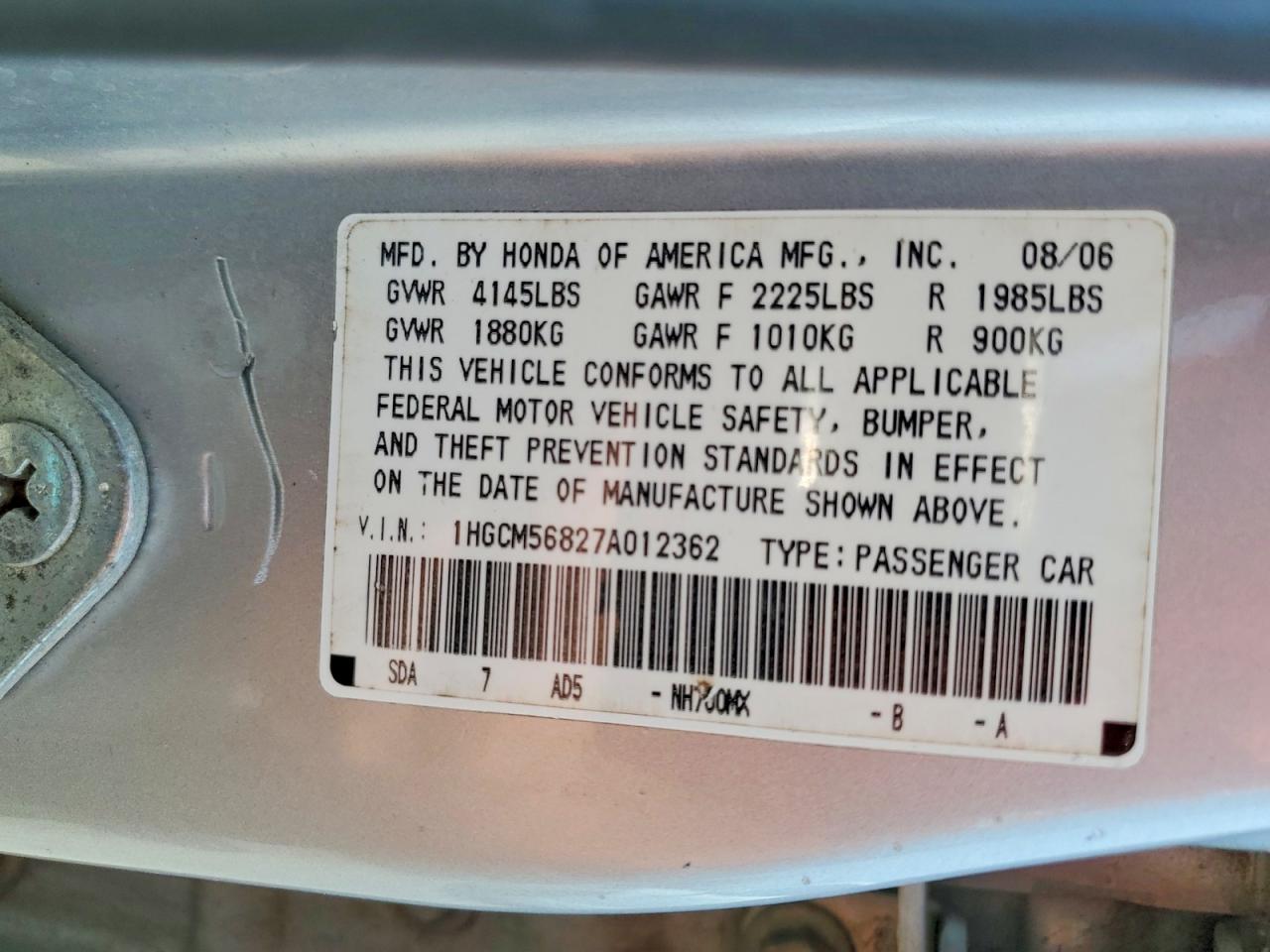 2007 Honda Accord Ex Silver vin: 1HGCM56827A012362