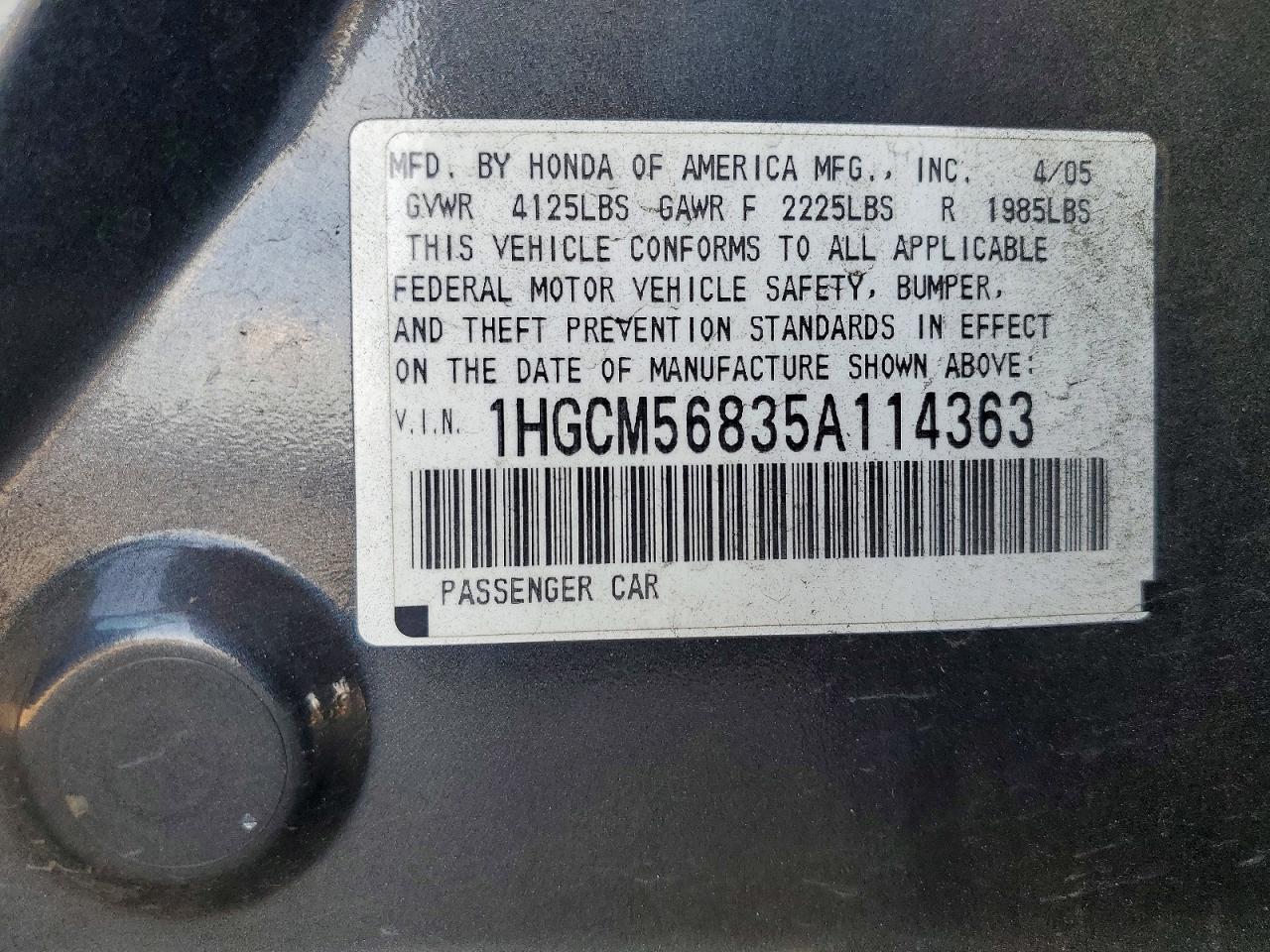 2005 Honda Accord Ex Gray vin: 1HGCM56835A114363