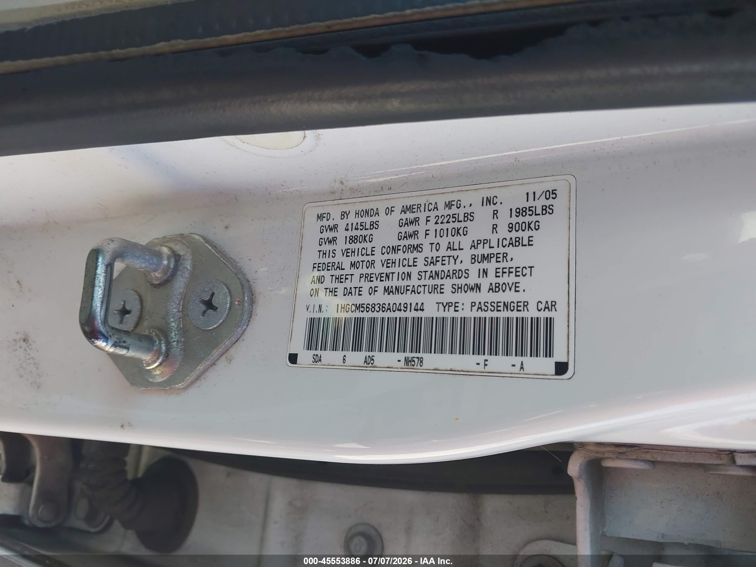 2006 Honda Accord 2.4 Ex Beige vin: 1HGCM56836A049144
