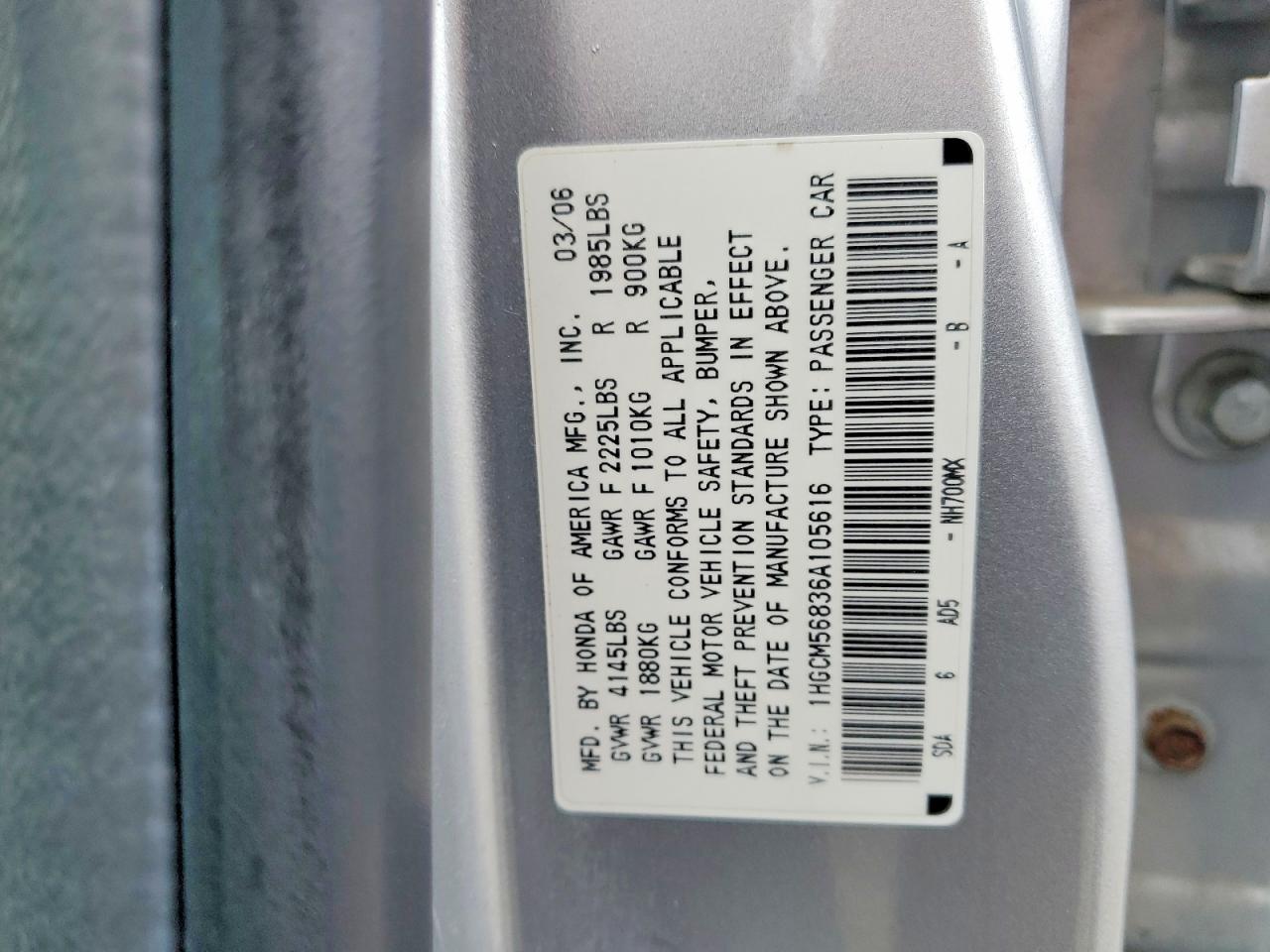 2006 Honda Accord Ex Серебряный vin: 1HGCM56836A105616