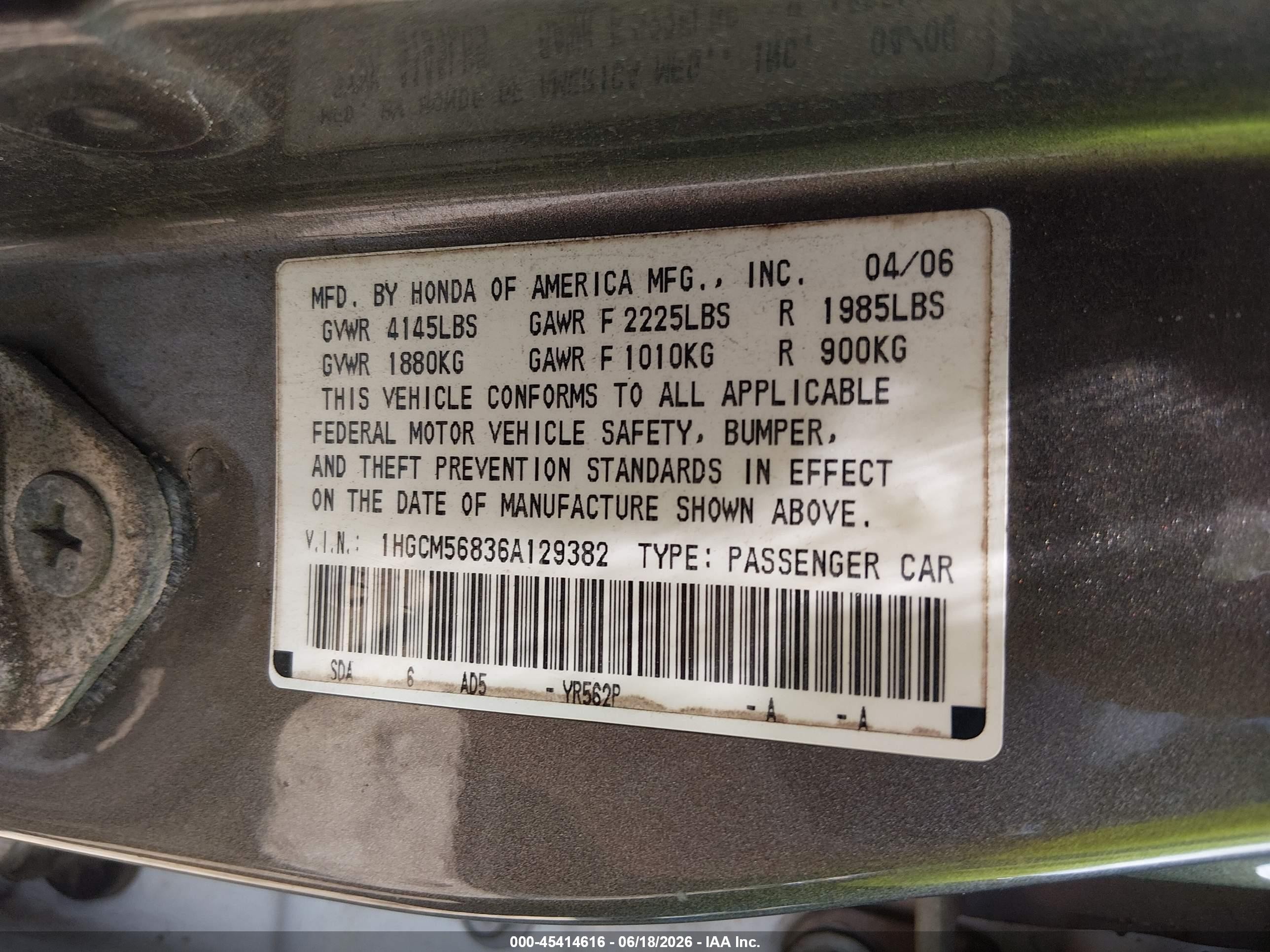 2006 Honda Accord 2.4 Ex Gray vin: 1HGCM56836A129382