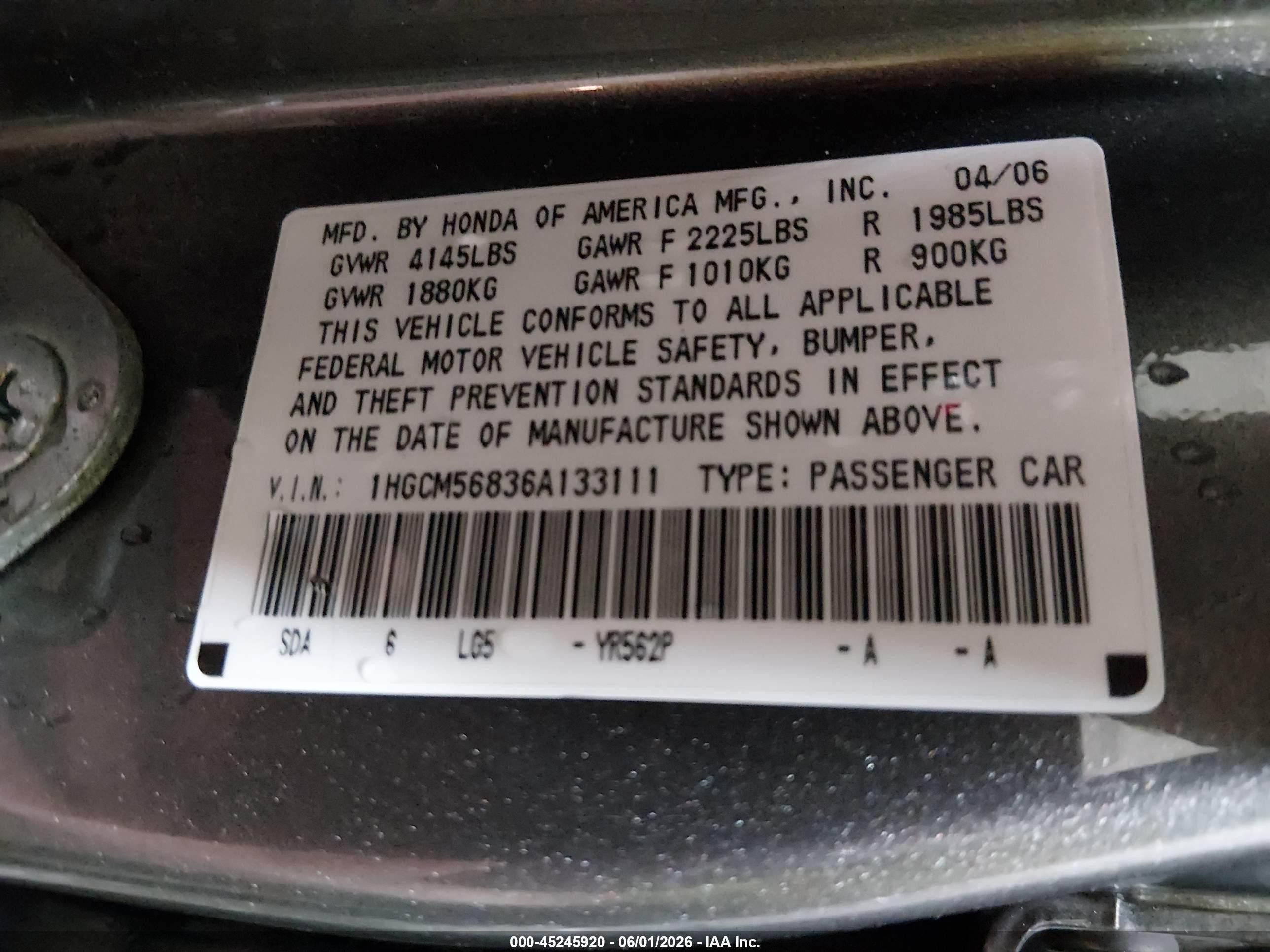 2006 Honda Accord 2.4 Ex Gray vin: 1HGCM56836A133111