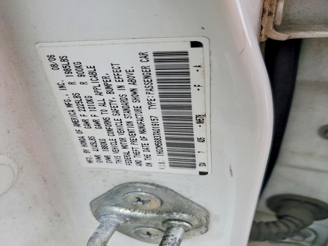 2007 Honda Accord Ex White vin: 1HGCM56837A019157
