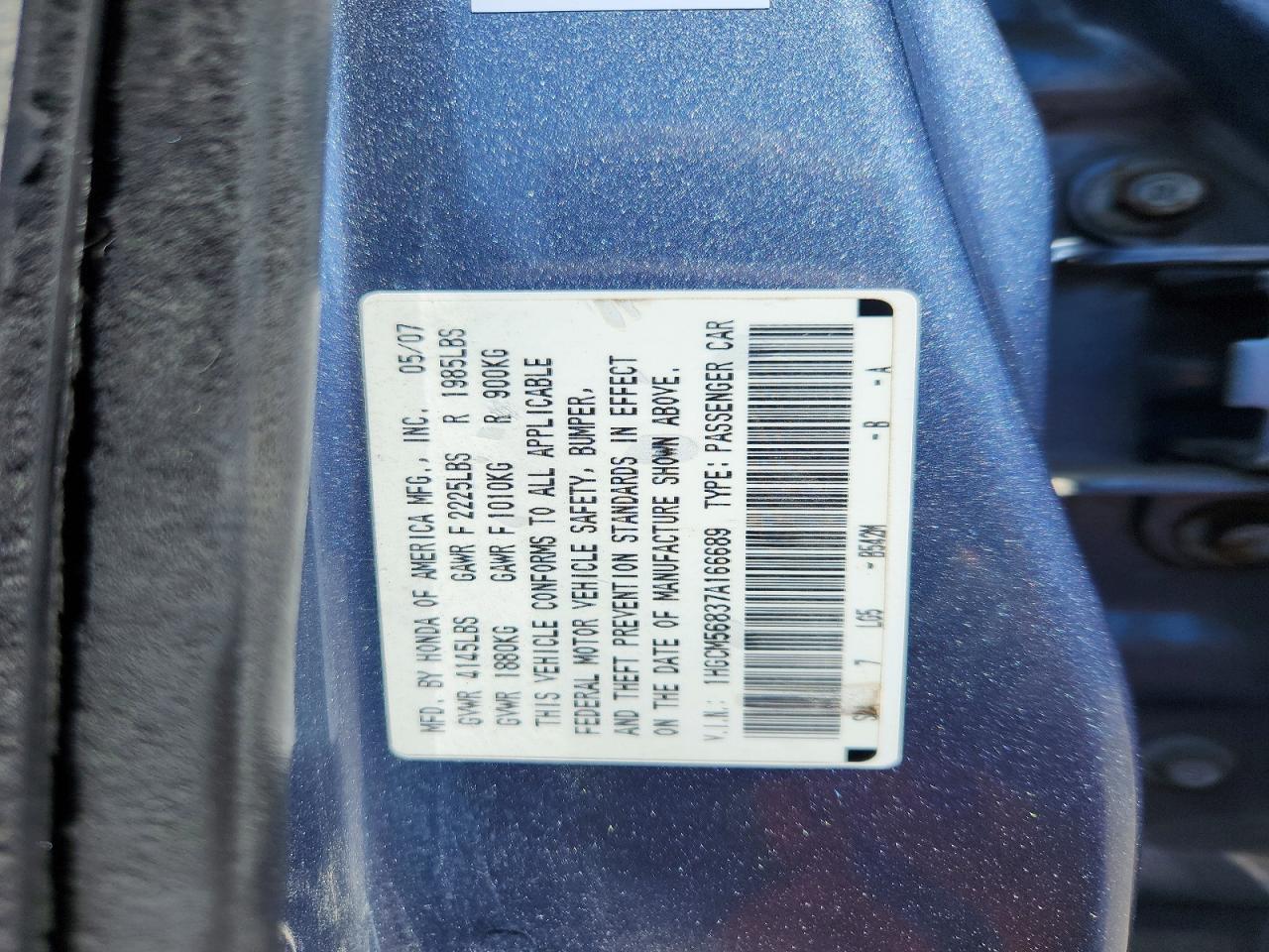 2007 Honda Accord Ex Silver vin: 1HGCM56837A166689
