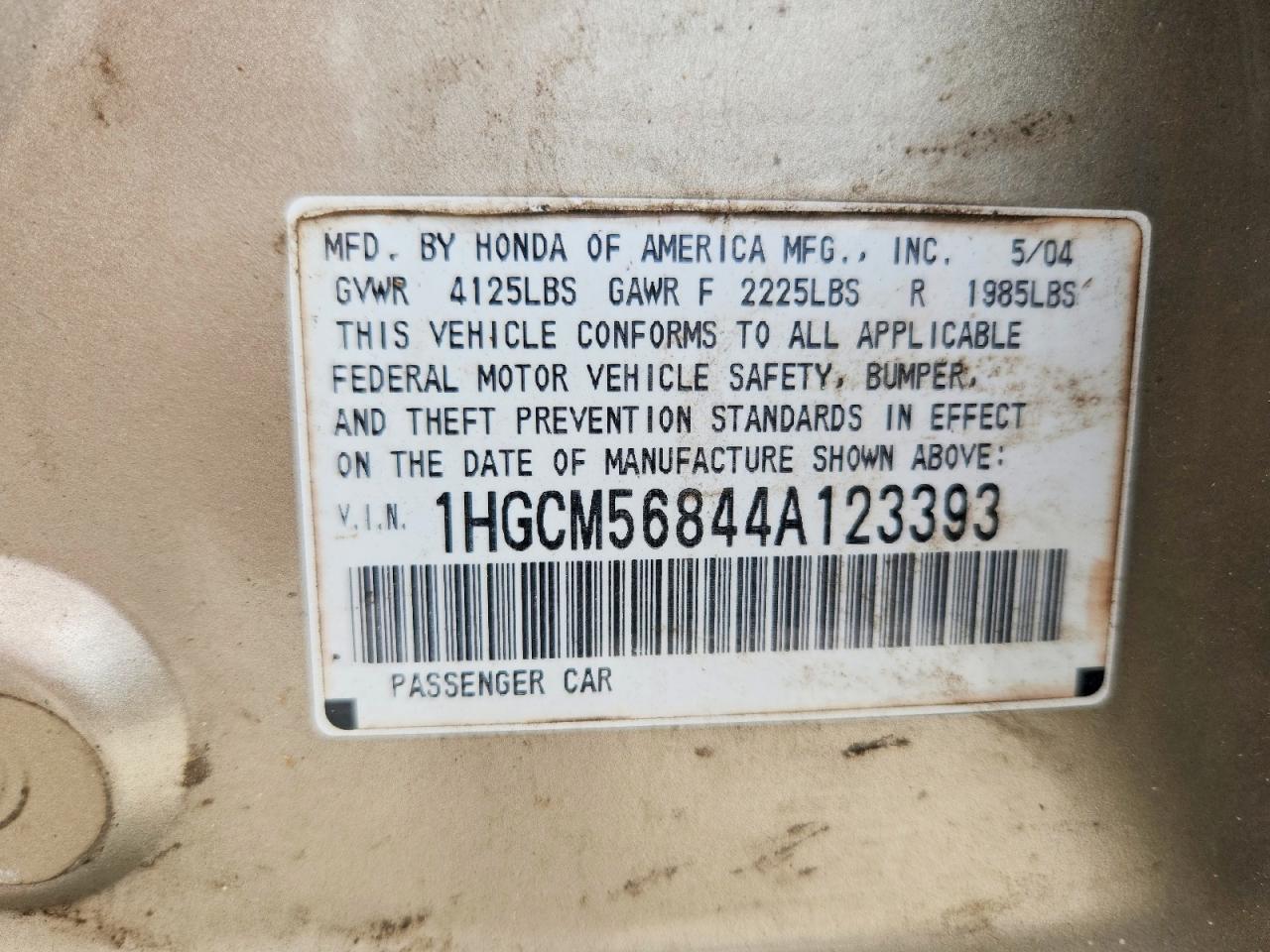 2004 Honda Accord Ex Tan vin: 1HGCM56844A123393